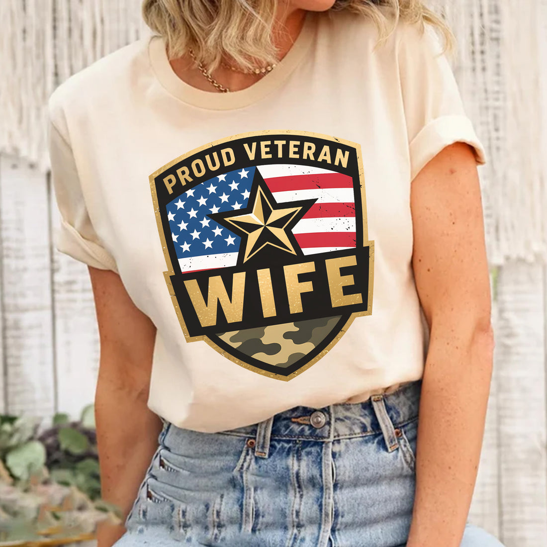 Proud Veteran Wife Honoring Love Strength and Sacrifice Beside a True American Hero T-Shirt