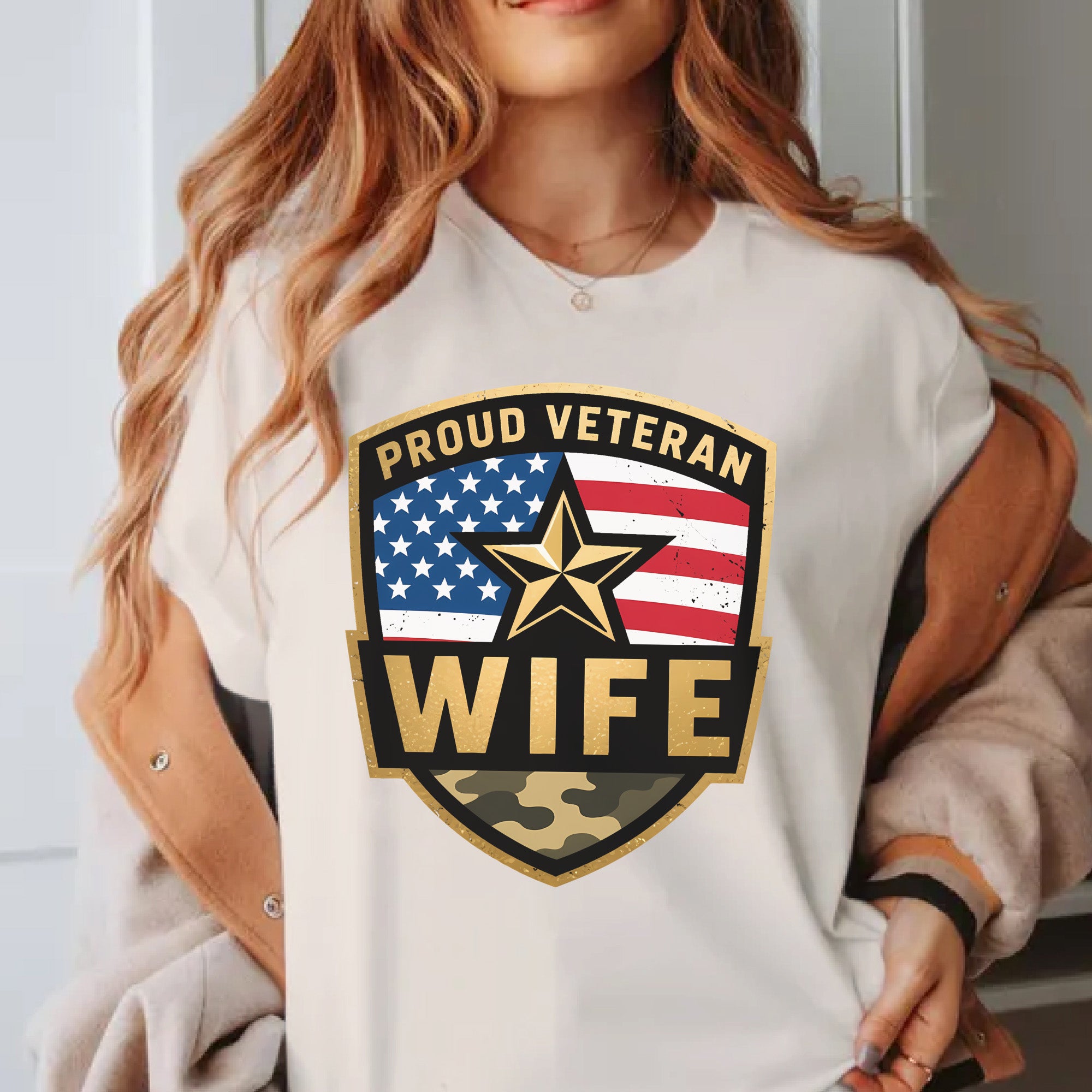 Proud Veteran Wife Honoring Love Strength and Sacrifice Beside a True American Hero T-Shirt