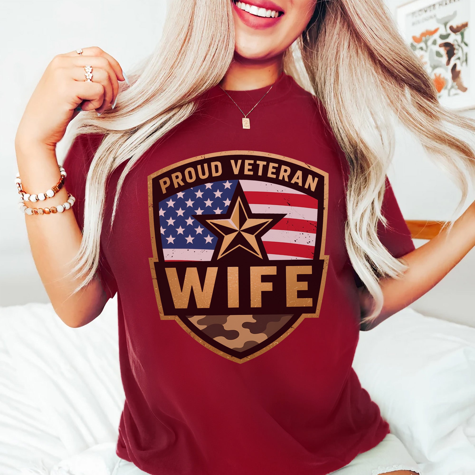 Proud Veteran Wife Honoring Love Strength and Sacrifice Beside a True American Hero T-Shirt