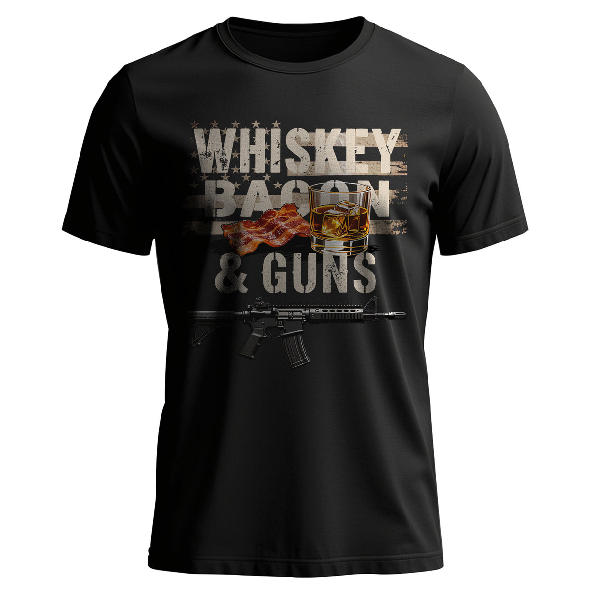 Whiskey Bacon and Guns Proud US Military T-Shirt Main image