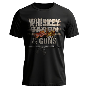 Whiskey Bacon and Guns Proud US Military T-Shirt