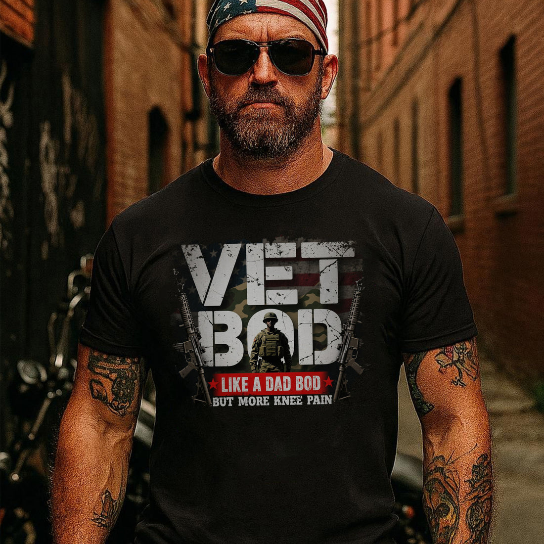 Vet Bod Like a Dad Bod but More Knee Pain Proud US Military Veteran Humor T-Shirt