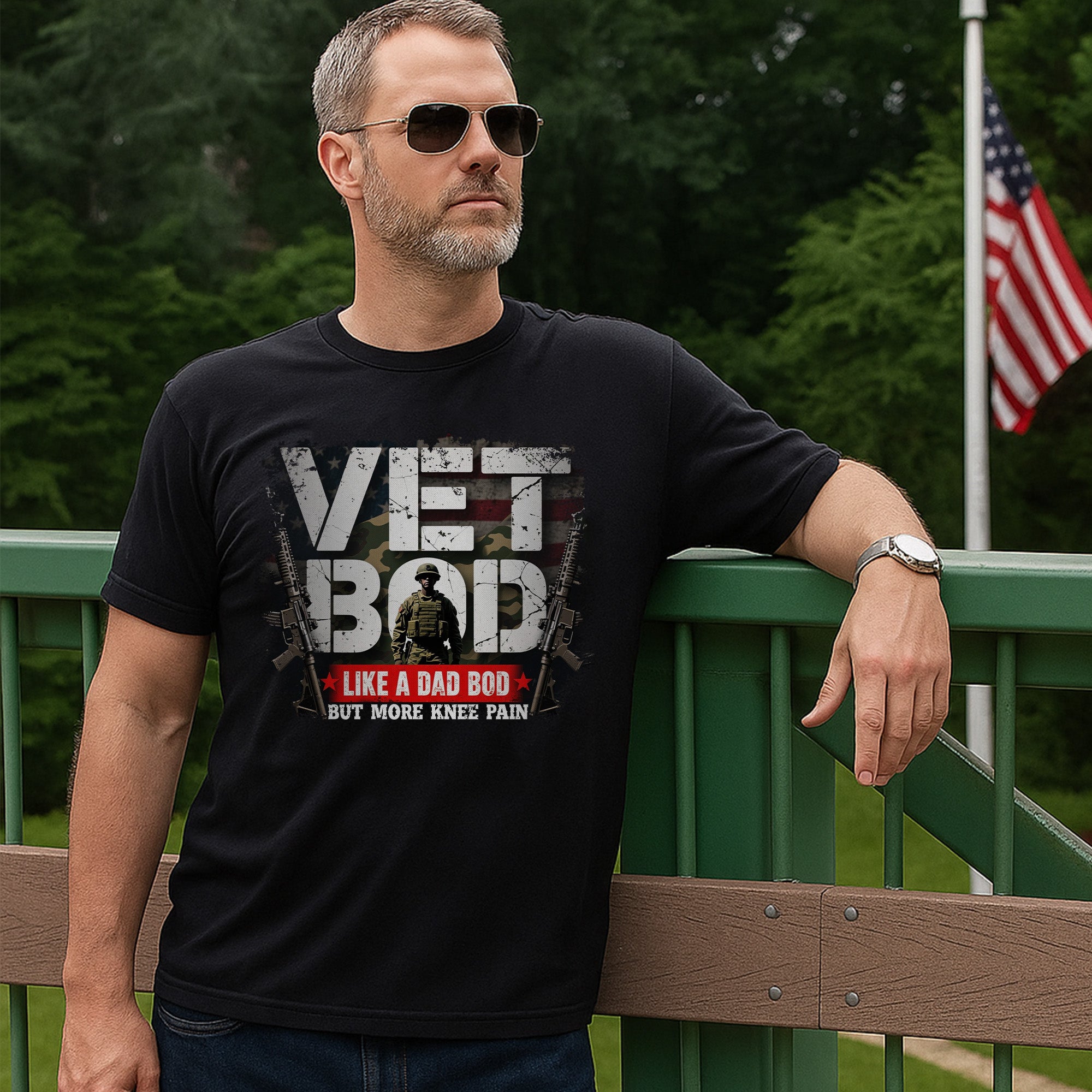 Vet Bod Like a Dad Bod but More Knee Pain Proud US Military Veteran Humor T-Shirt
