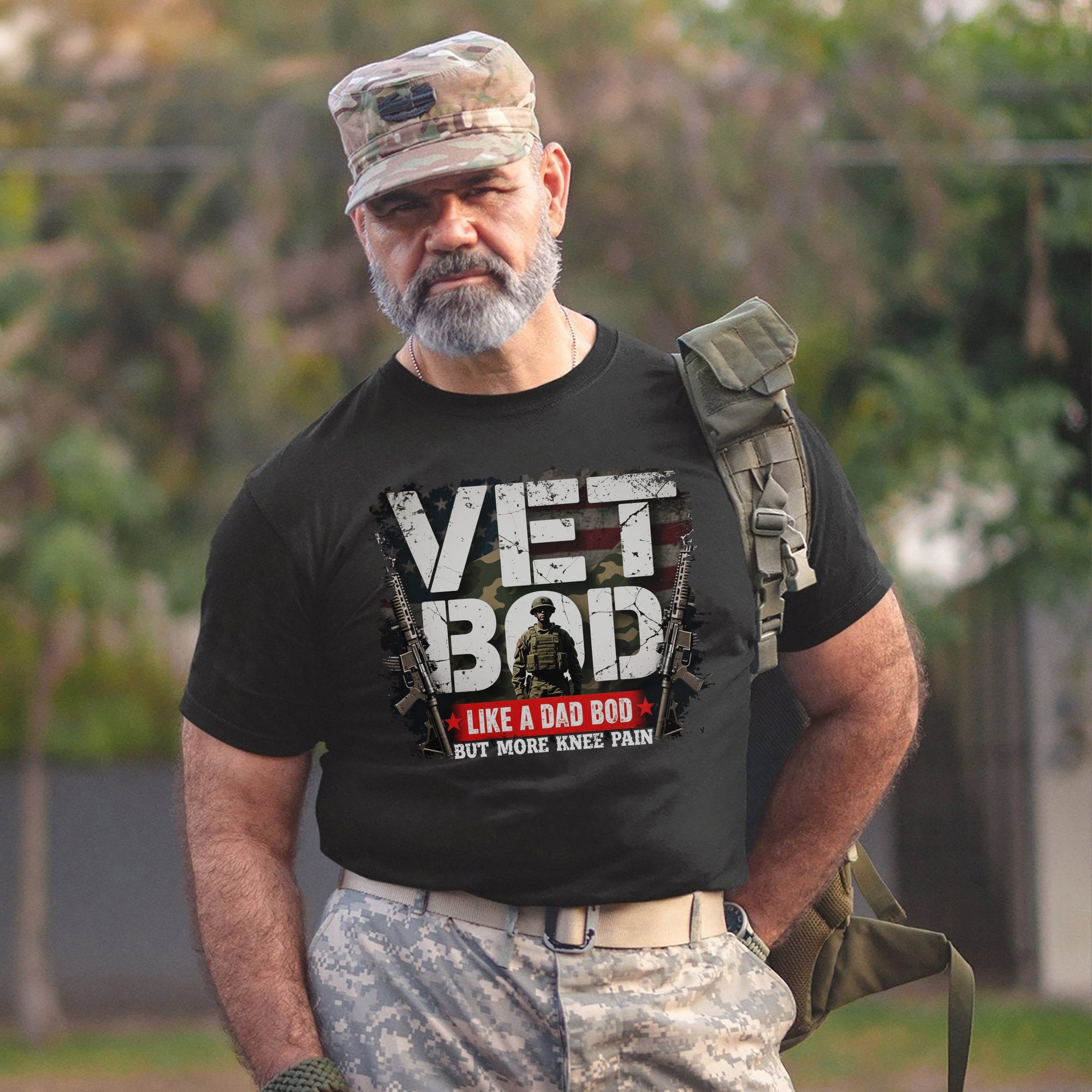Vet Bod Like a Dad Bod but More Knee Pain Proud US Military Veteran Humor T-Shirt