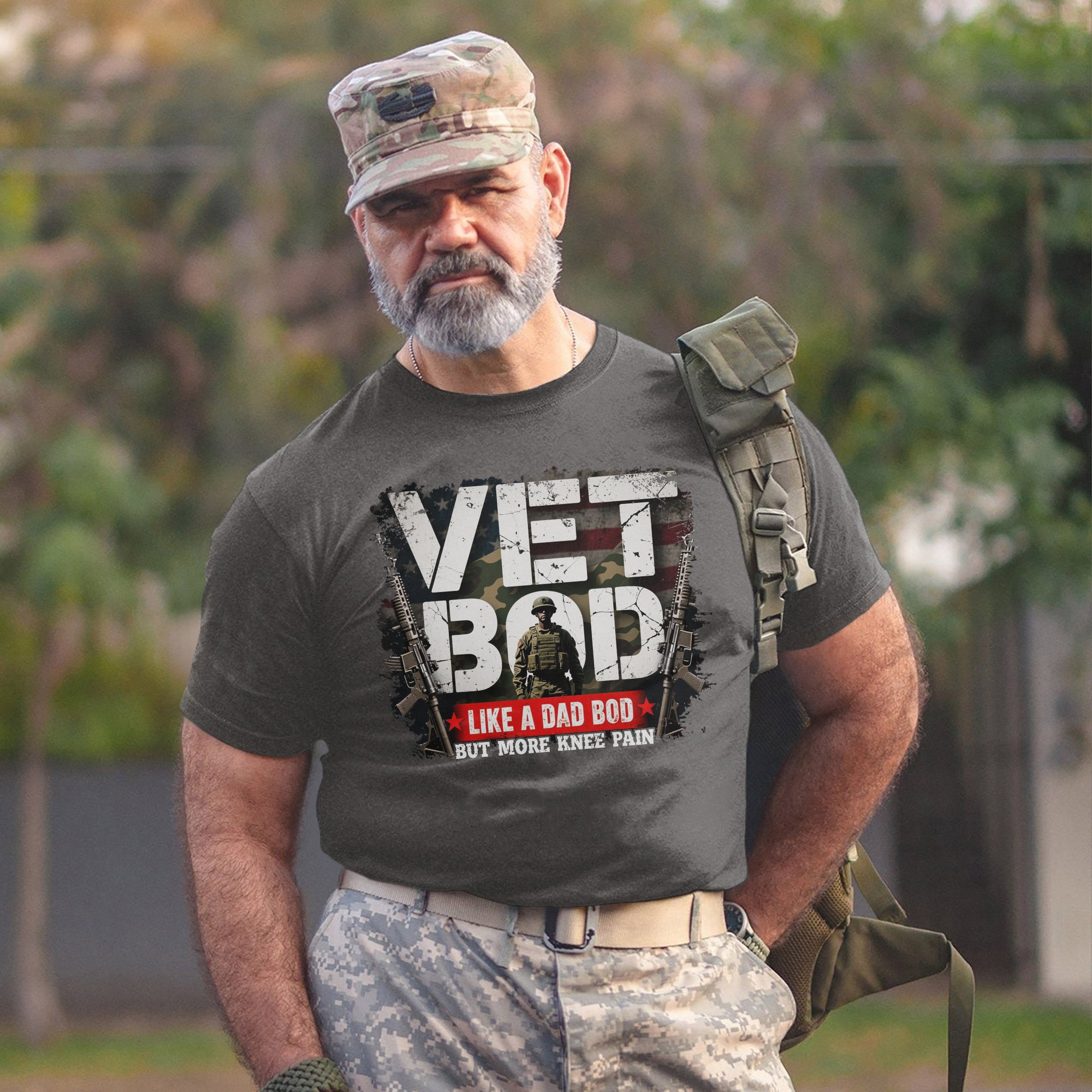 Vet Bod Like a Dad Bod but More Knee Pain Proud US Military Veteran Humor T-Shirt
