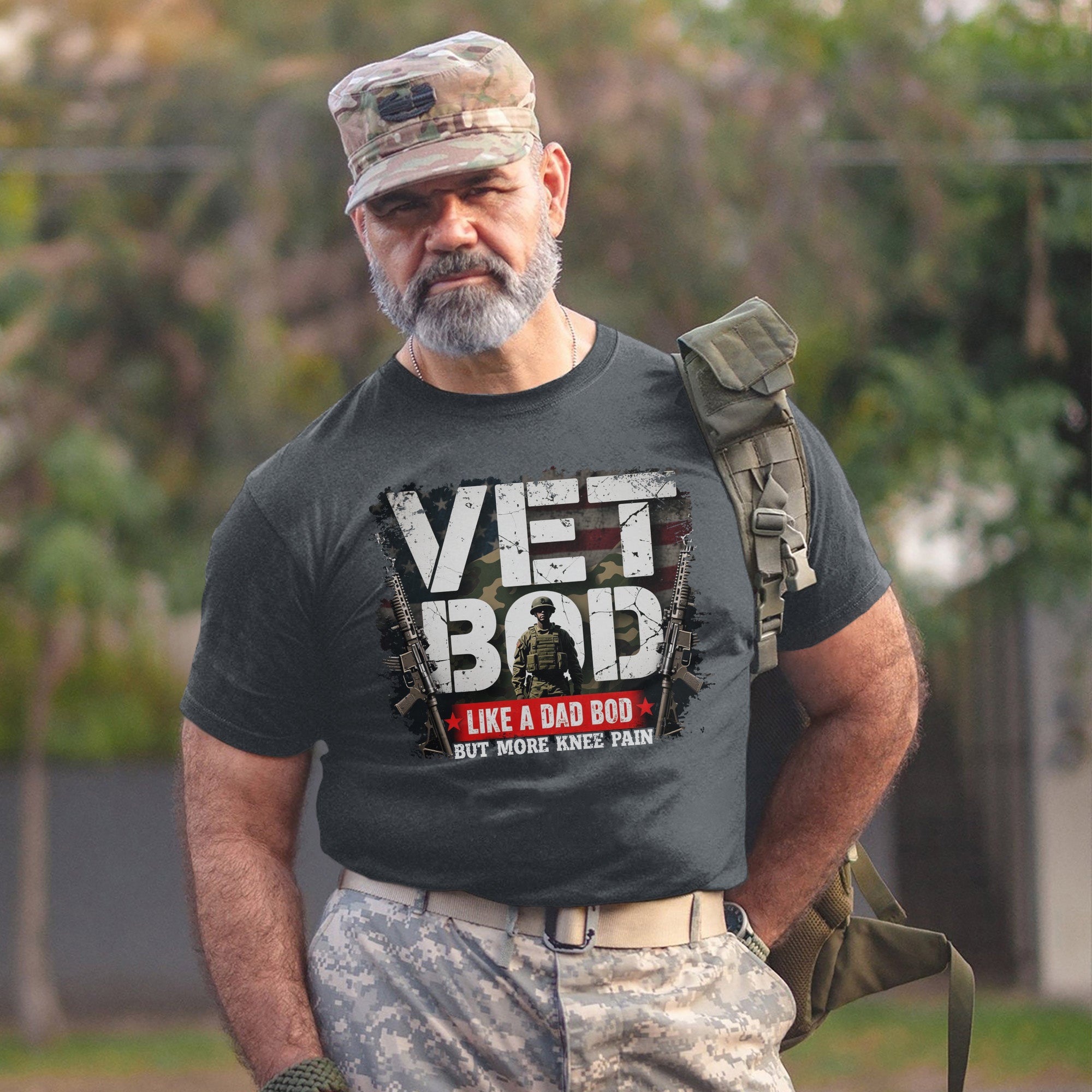 Vet Bod Like a Dad Bod but More Knee Pain Proud US Military Veteran Humor T-Shirt