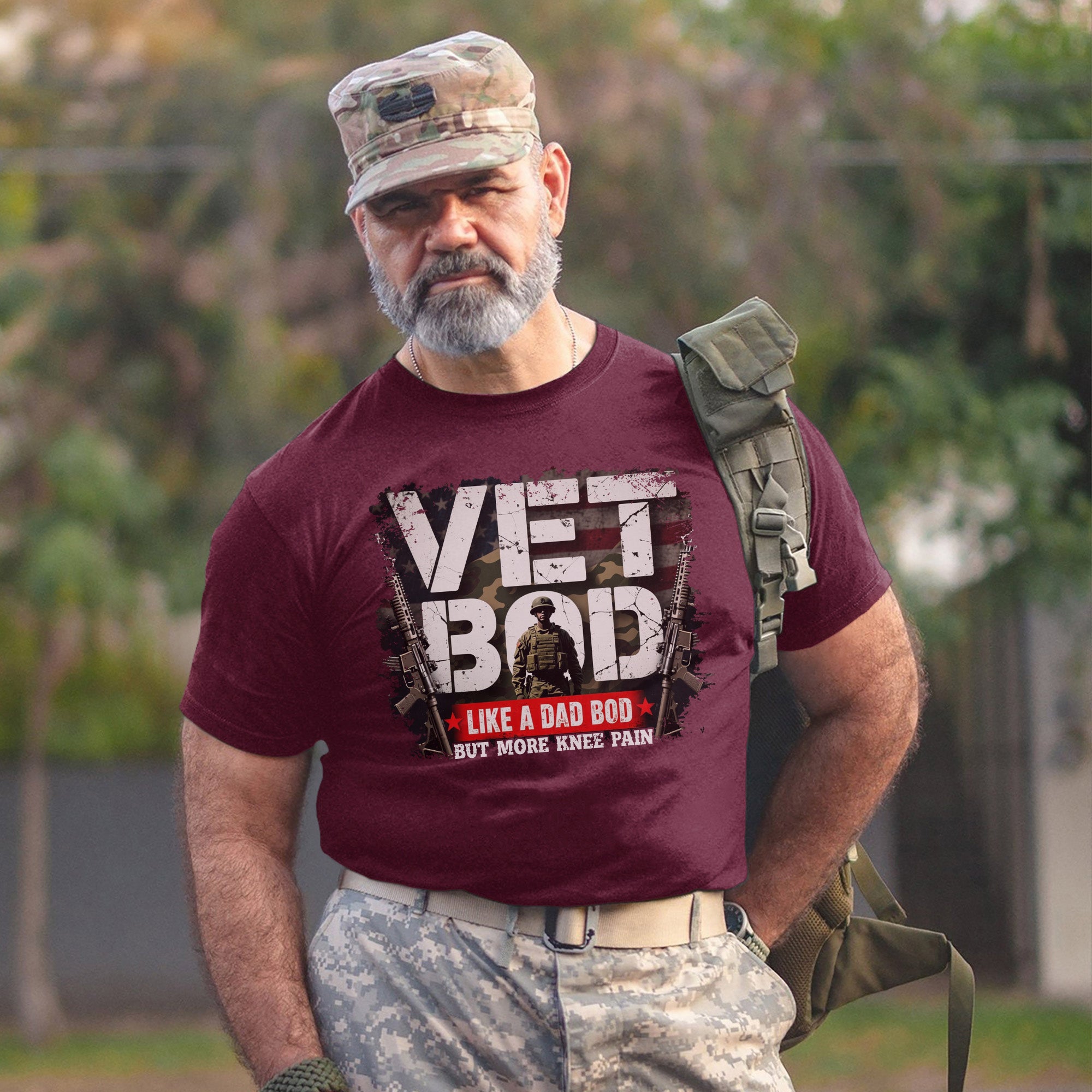 Vet Bod Like a Dad Bod but More Knee Pain Proud US Military Veteran Humor T-Shirt