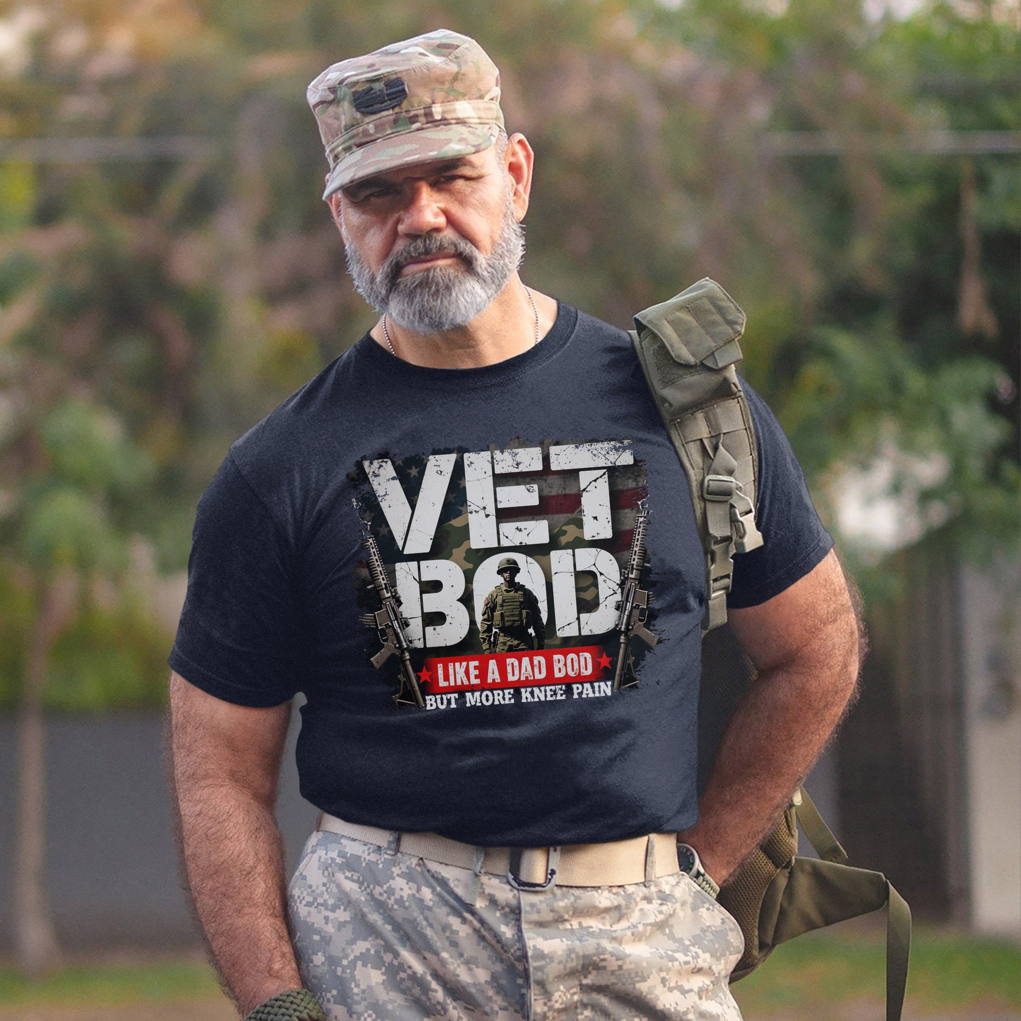 Vet Bod Like a Dad Bod but More Knee Pain Proud US Military Veteran Humor T-Shirt