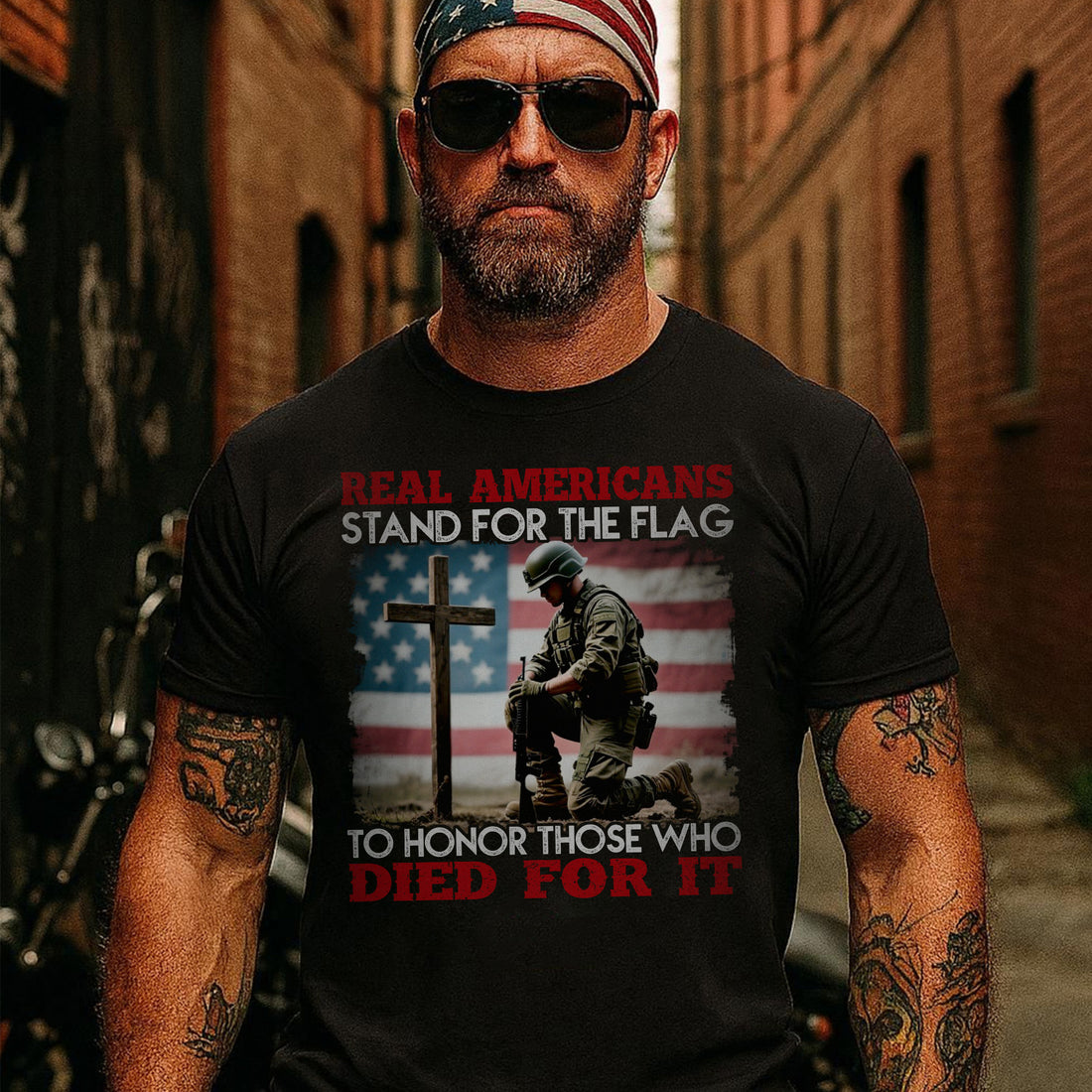 Real Americans Stand for the Flag to Honor Those Who Died for It US Military Veteran T-Shirt