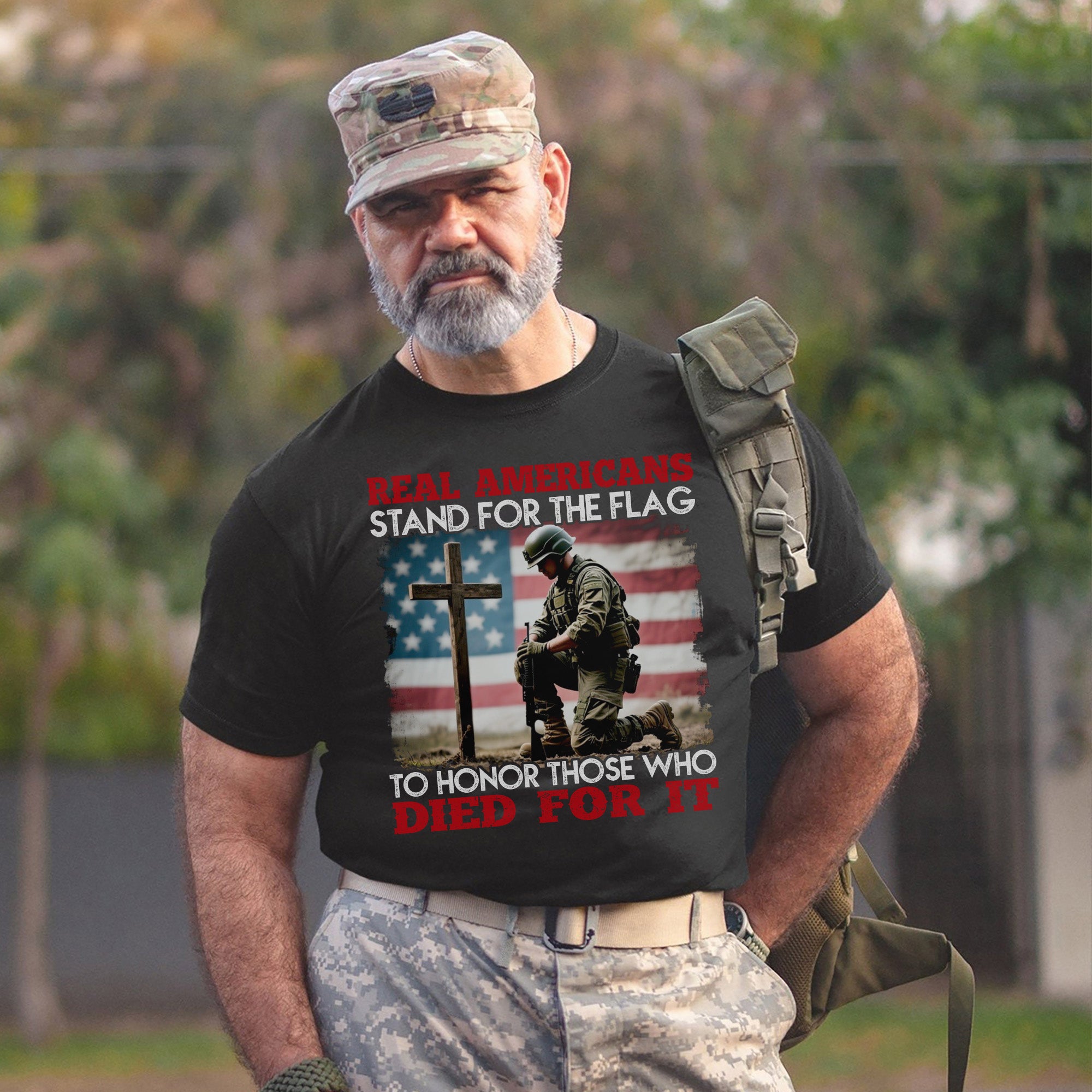 Real Americans Stand for the Flag to Honor Those Who Died for It US Military Veteran T-Shirt