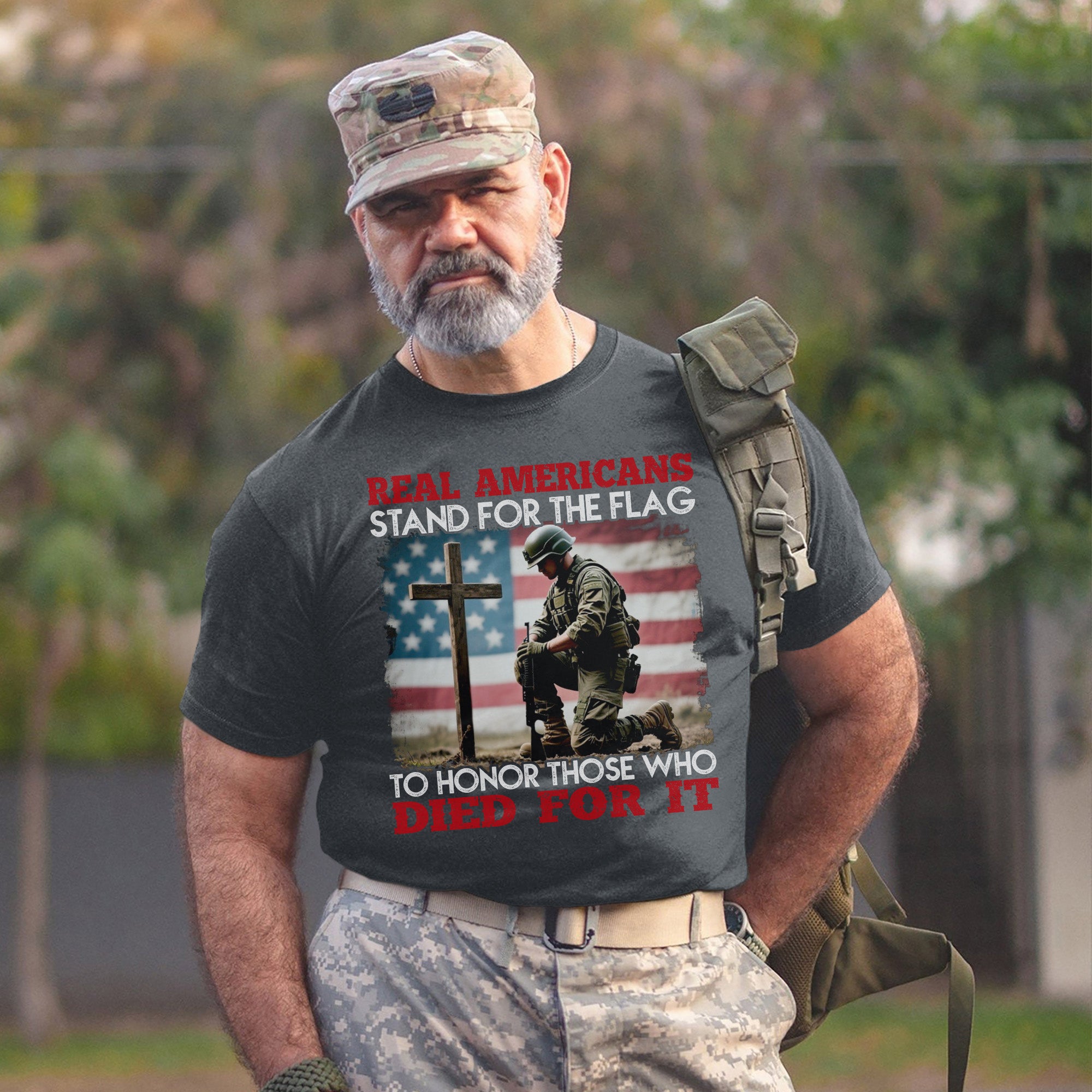 Real Americans Stand for the Flag to Honor Those Who Died for It US Military Veteran T-Shirt