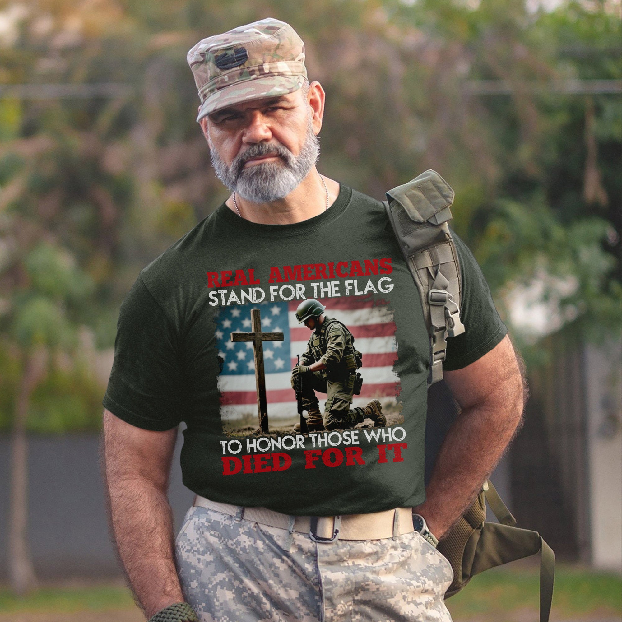 Real Americans Stand for the Flag to Honor Those Who Died for It US Military Veteran T-Shirt