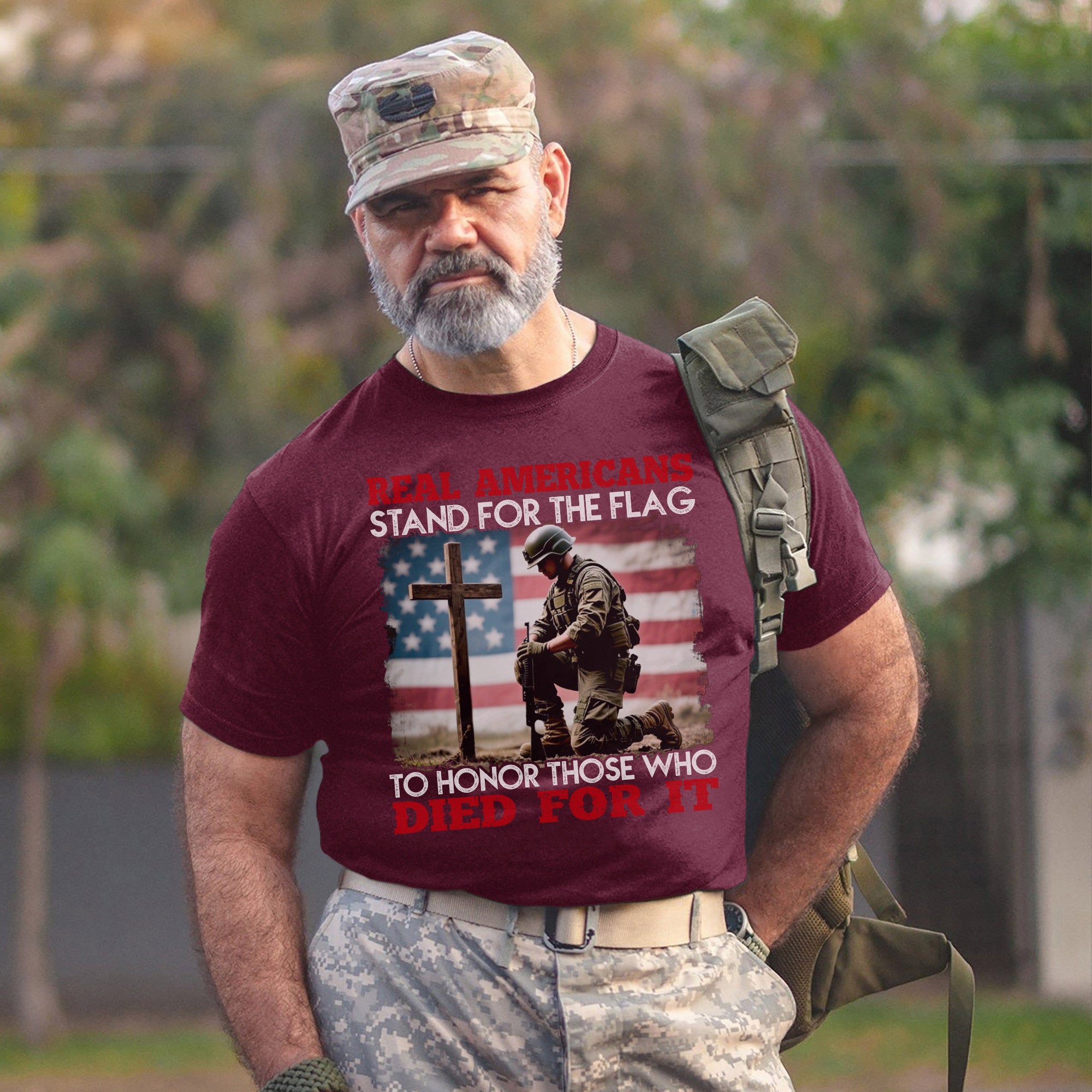 Real Americans Stand for the Flag to Honor Those Who Died for It US Military Veteran T-Shirt