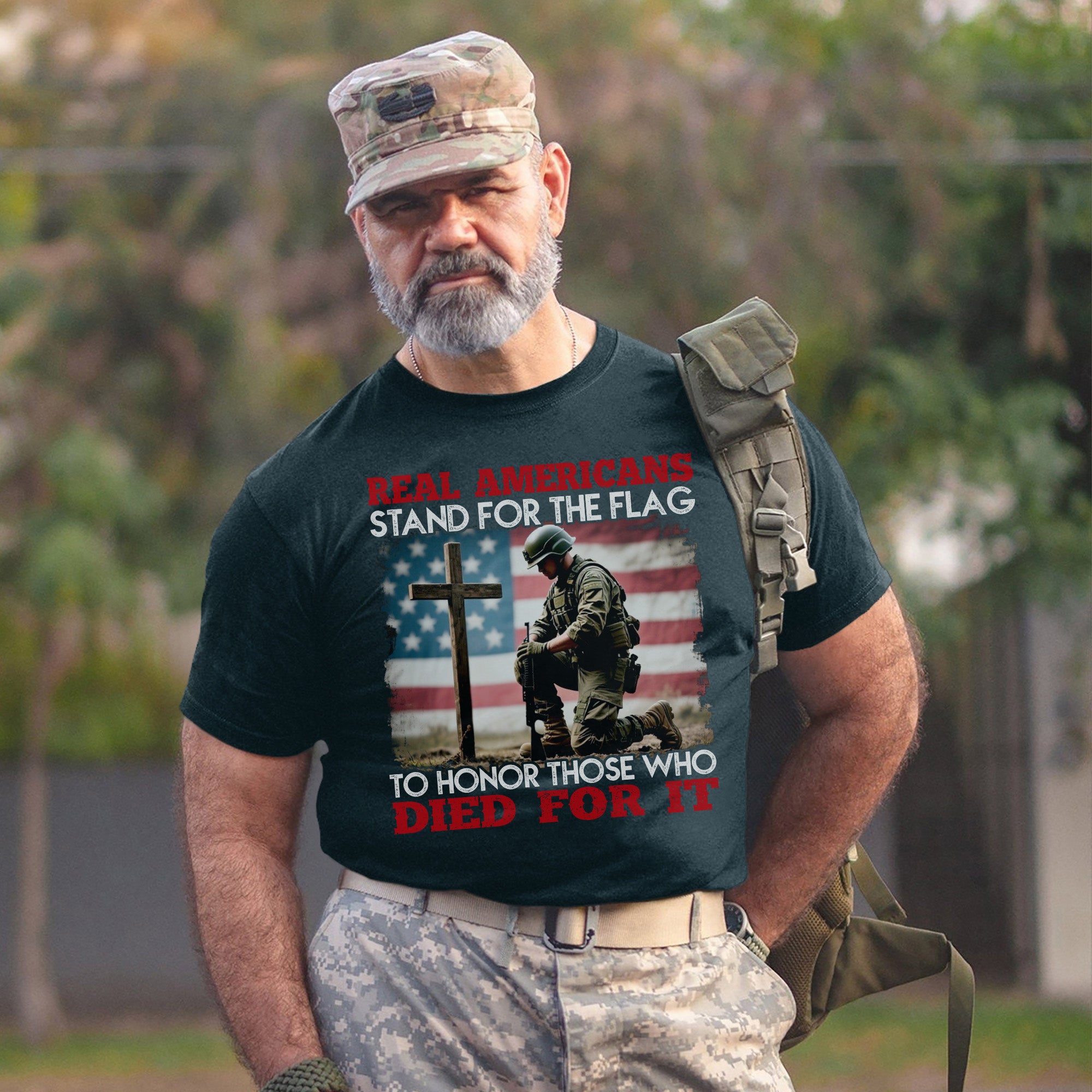 Real Americans Stand for the Flag to Honor Those Who Died for It US Military Veteran T-Shirt