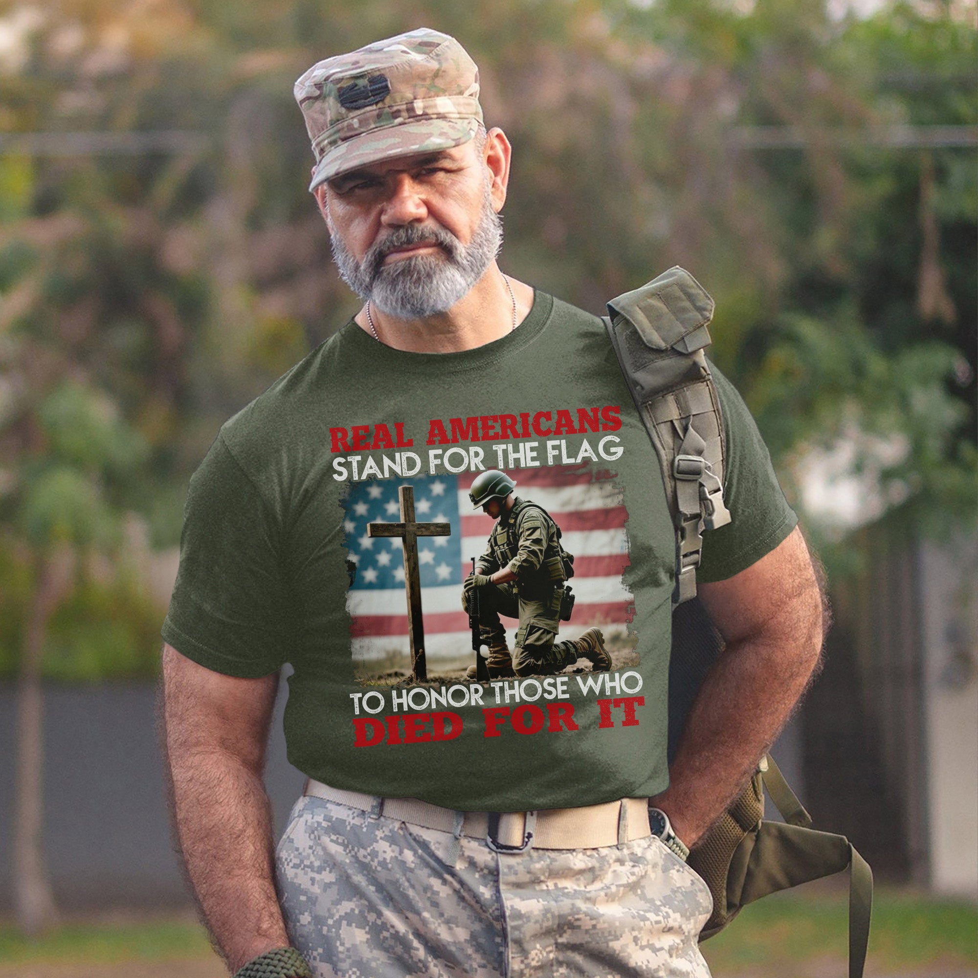 Real Americans Stand for the Flag to Honor Those Who Died for It US Military Veteran T-Shirt