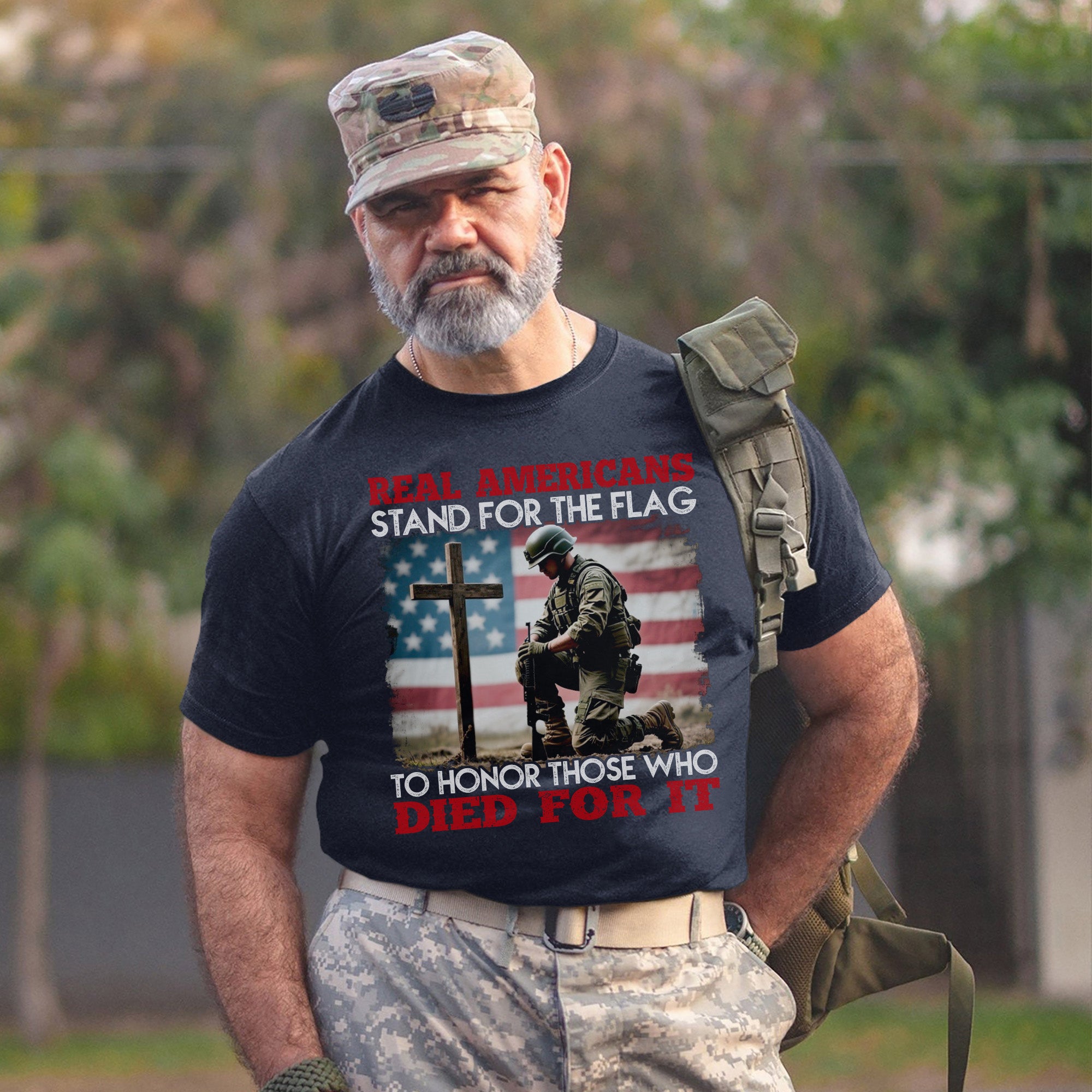Real Americans Stand for the Flag to Honor Those Who Died for It US Military Veteran T-Shirt