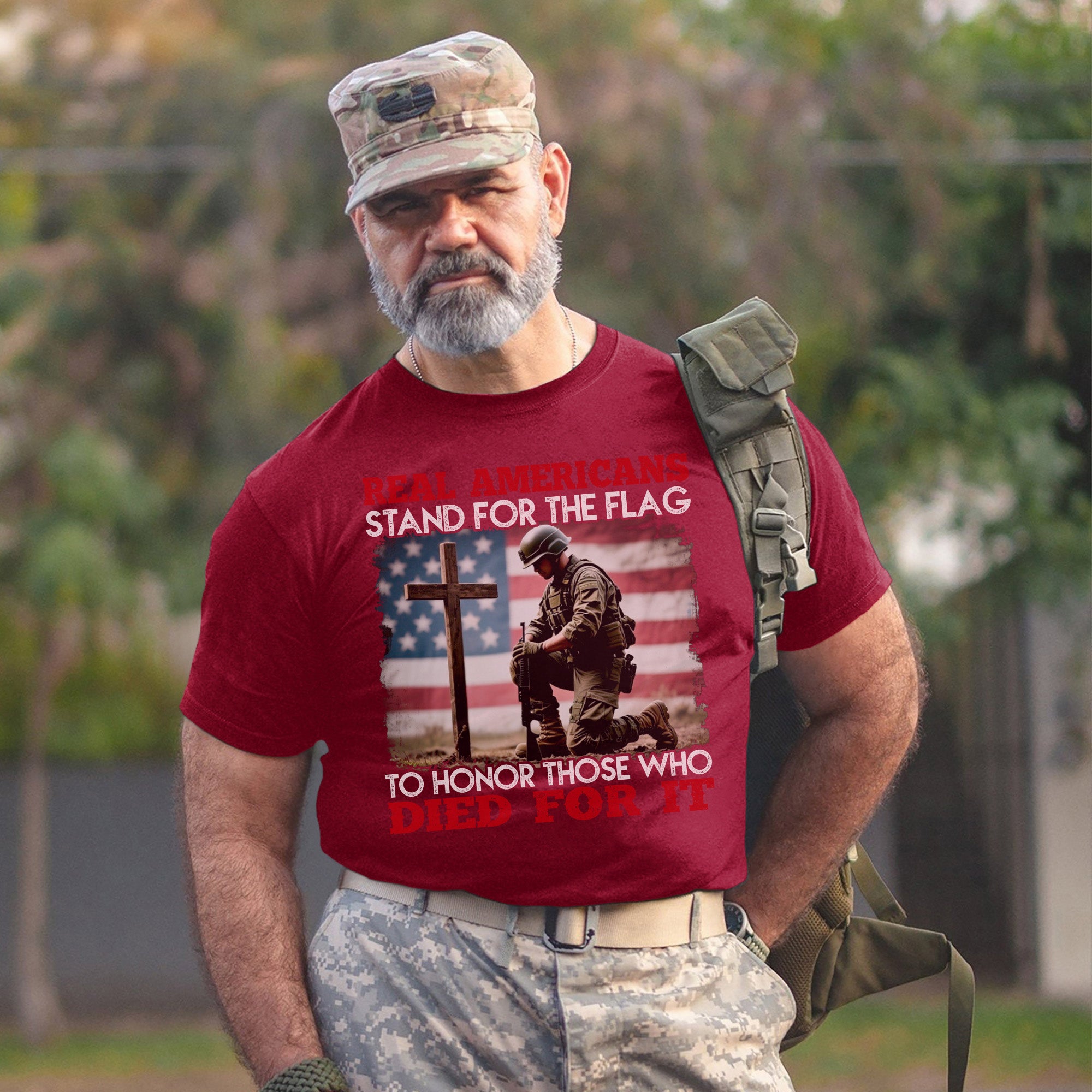 Real Americans Stand for the Flag to Honor Those Who Died for It US Military Veteran T-Shirt