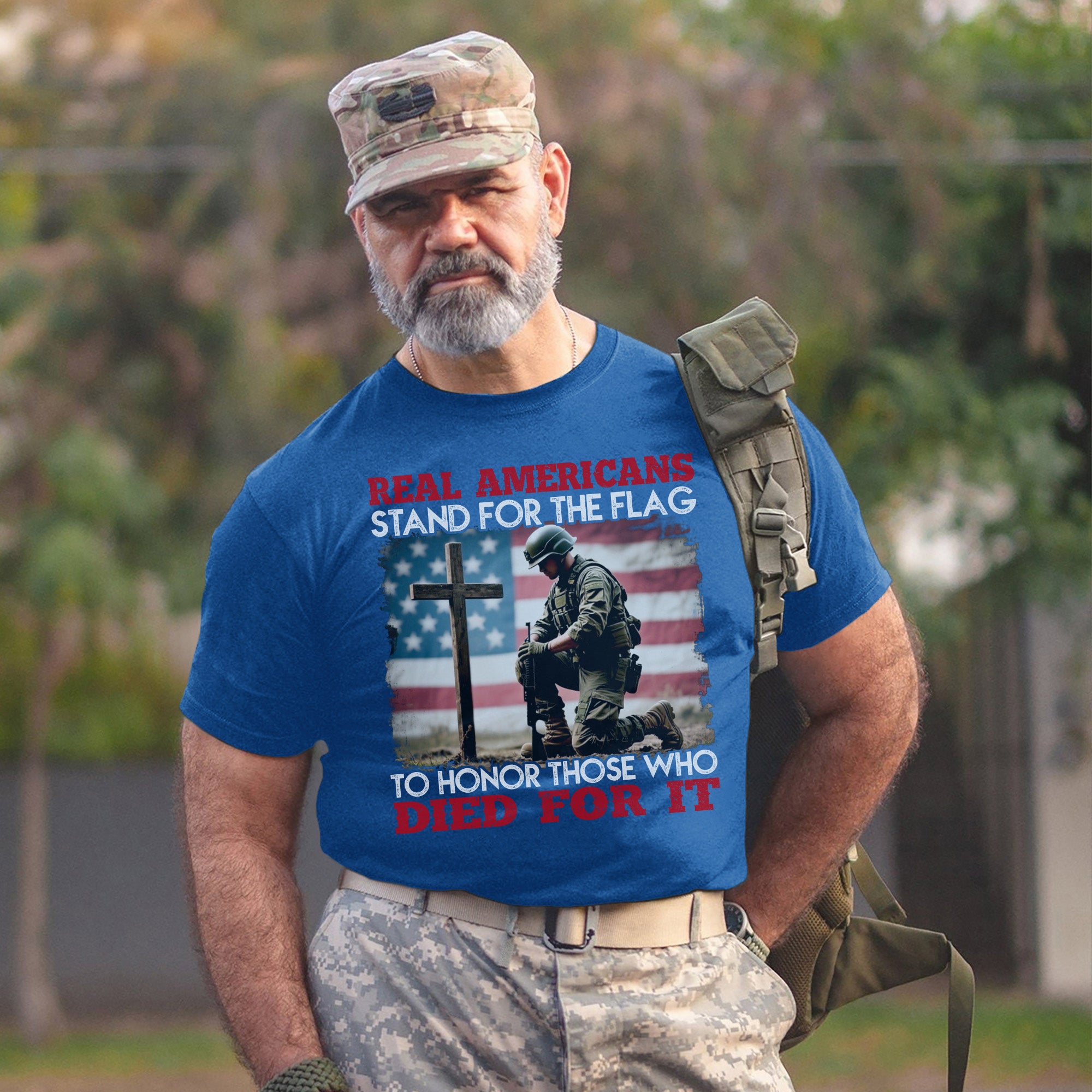 Real Americans Stand for the Flag to Honor Those Who Died for It US Military Veteran T-Shirt