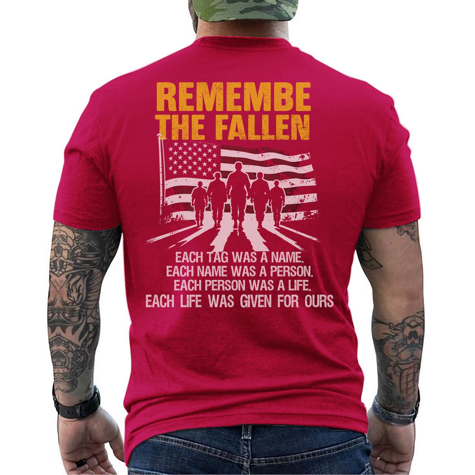 Each Tag a Name Each Name a Person Each Life Given for Ours Remember the Fallen US Military T-Shirt