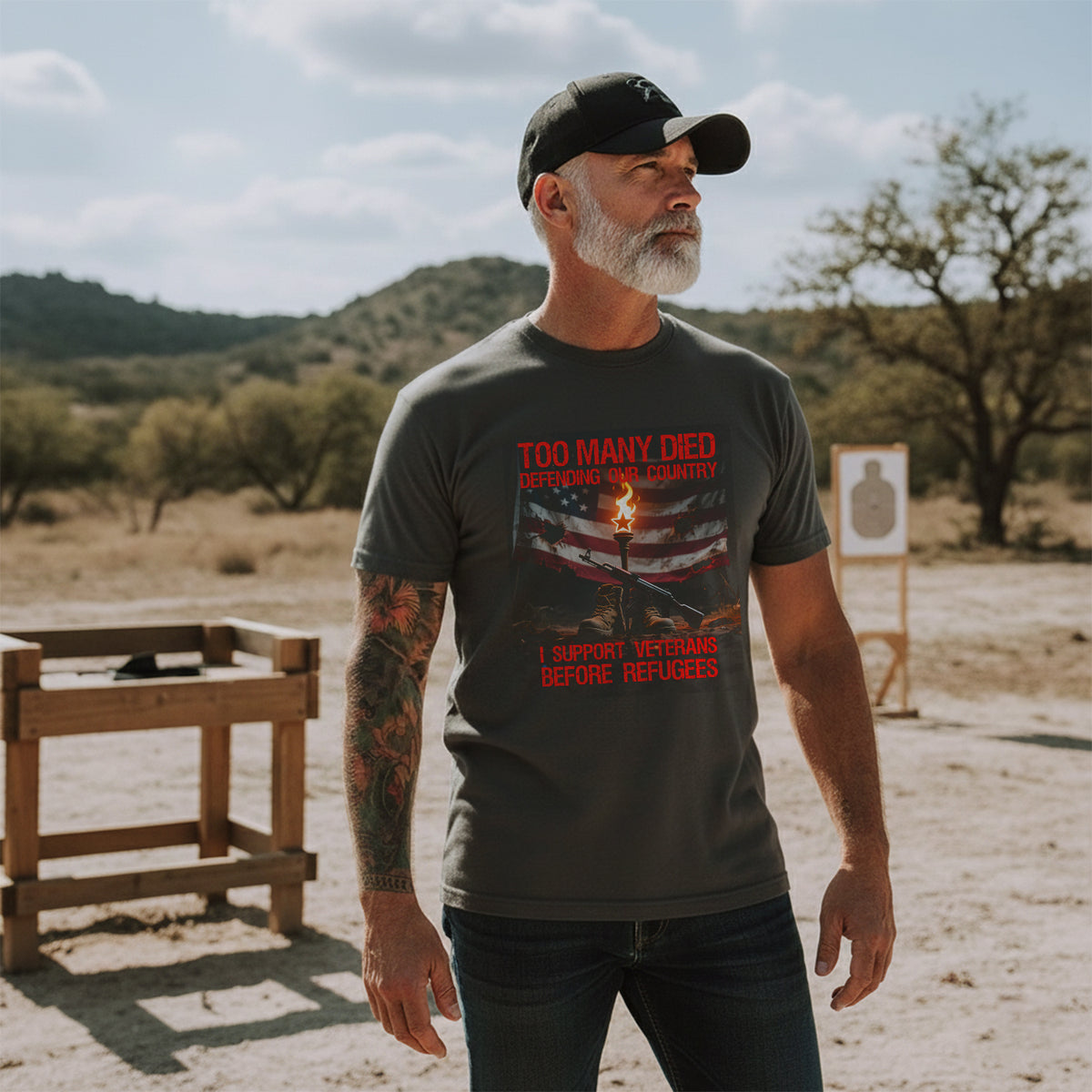 Too Many Died Defending Our Country I Support Veterans Before Refugees T-Shirt