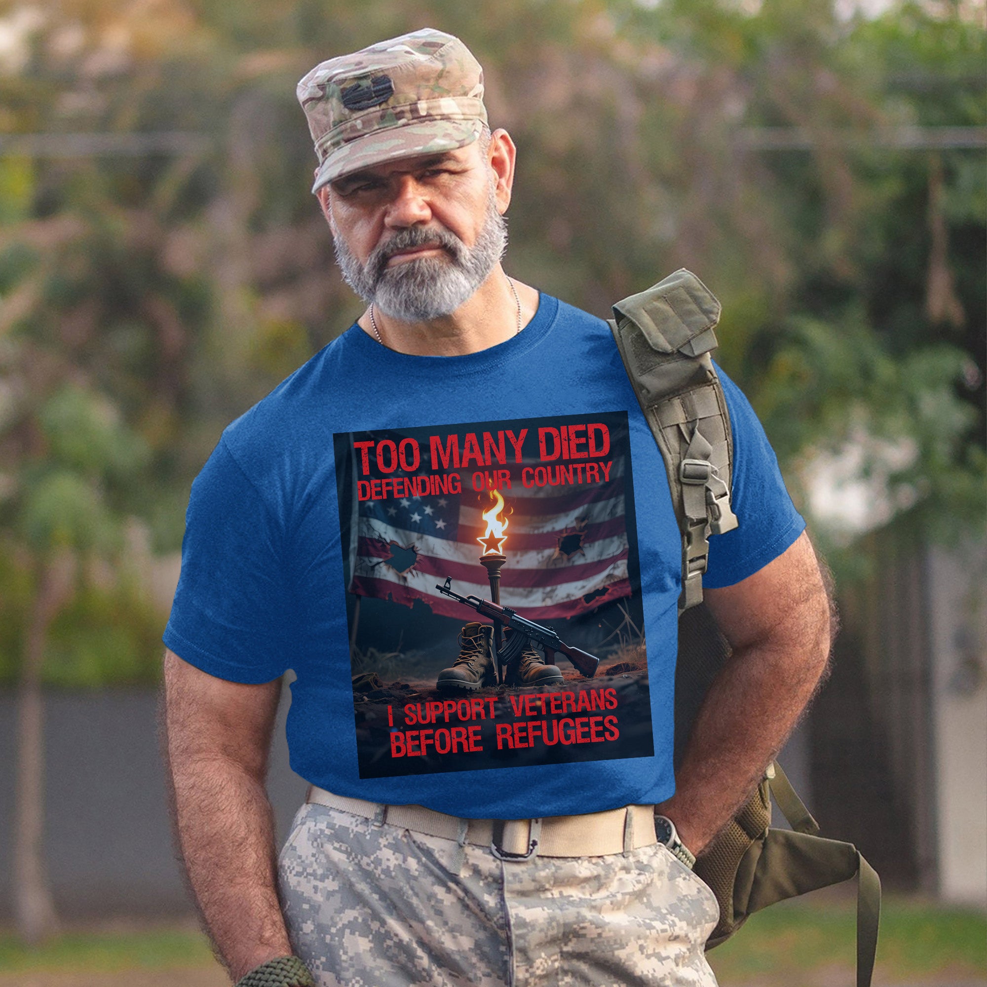 Too Many Died Defending Our Country I Support Veterans Before Refugees US Military T-Shirt