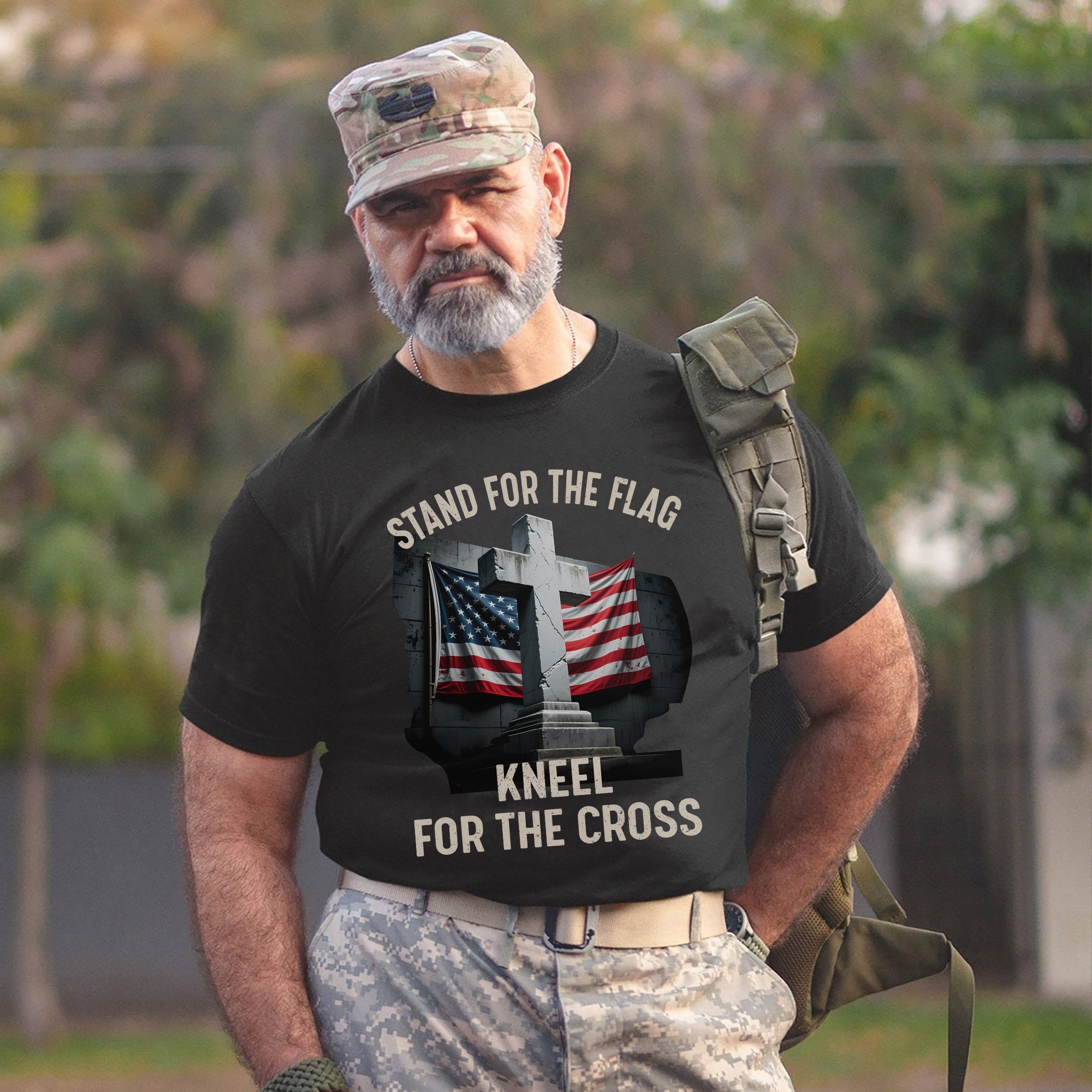Stand for the Flag Kneel for the Cross Faith and Patriotism United in One Powerful Message T-Shirt