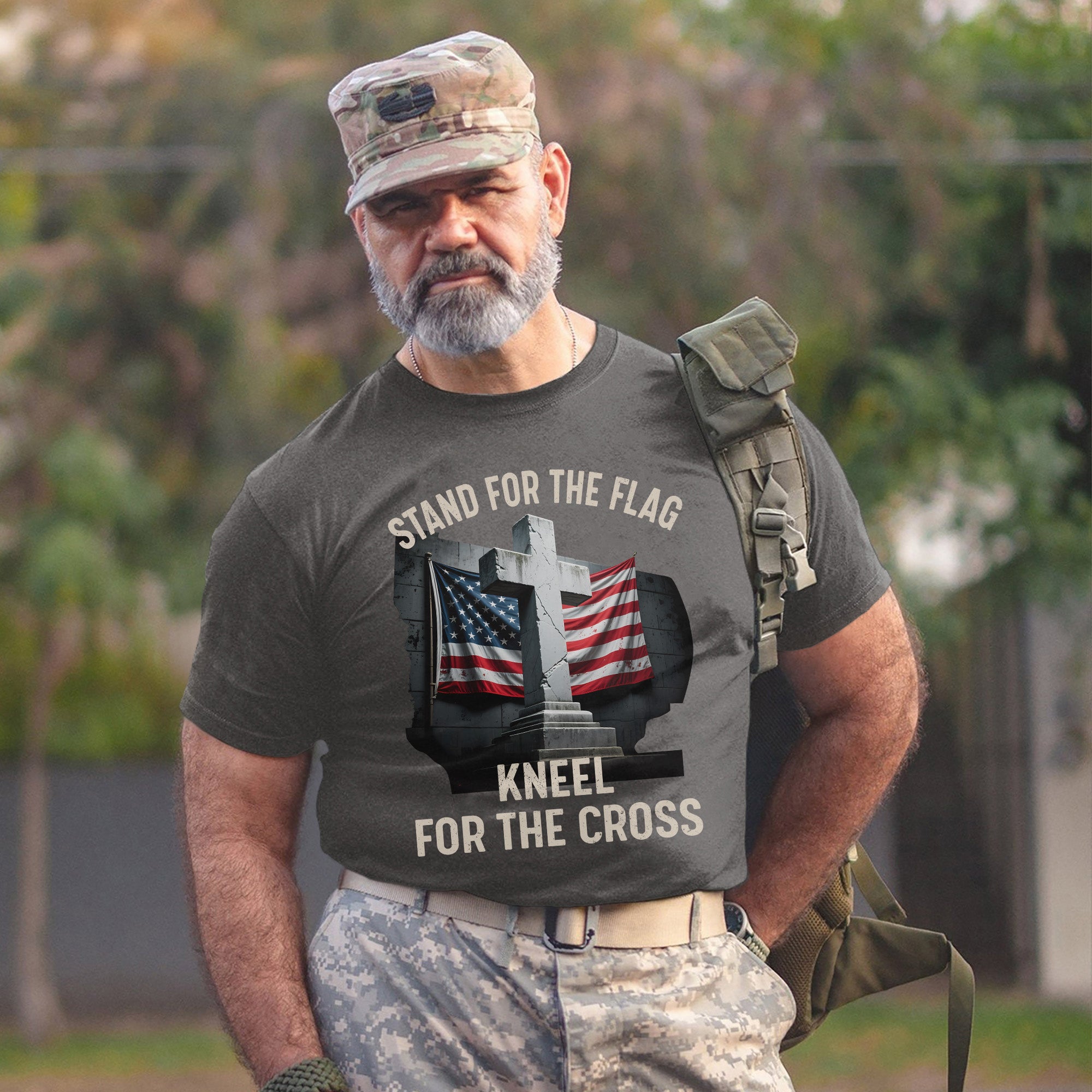 Stand for the Flag Kneel for the Cross Faith and Patriotism United in One Powerful Message T-Shirt
