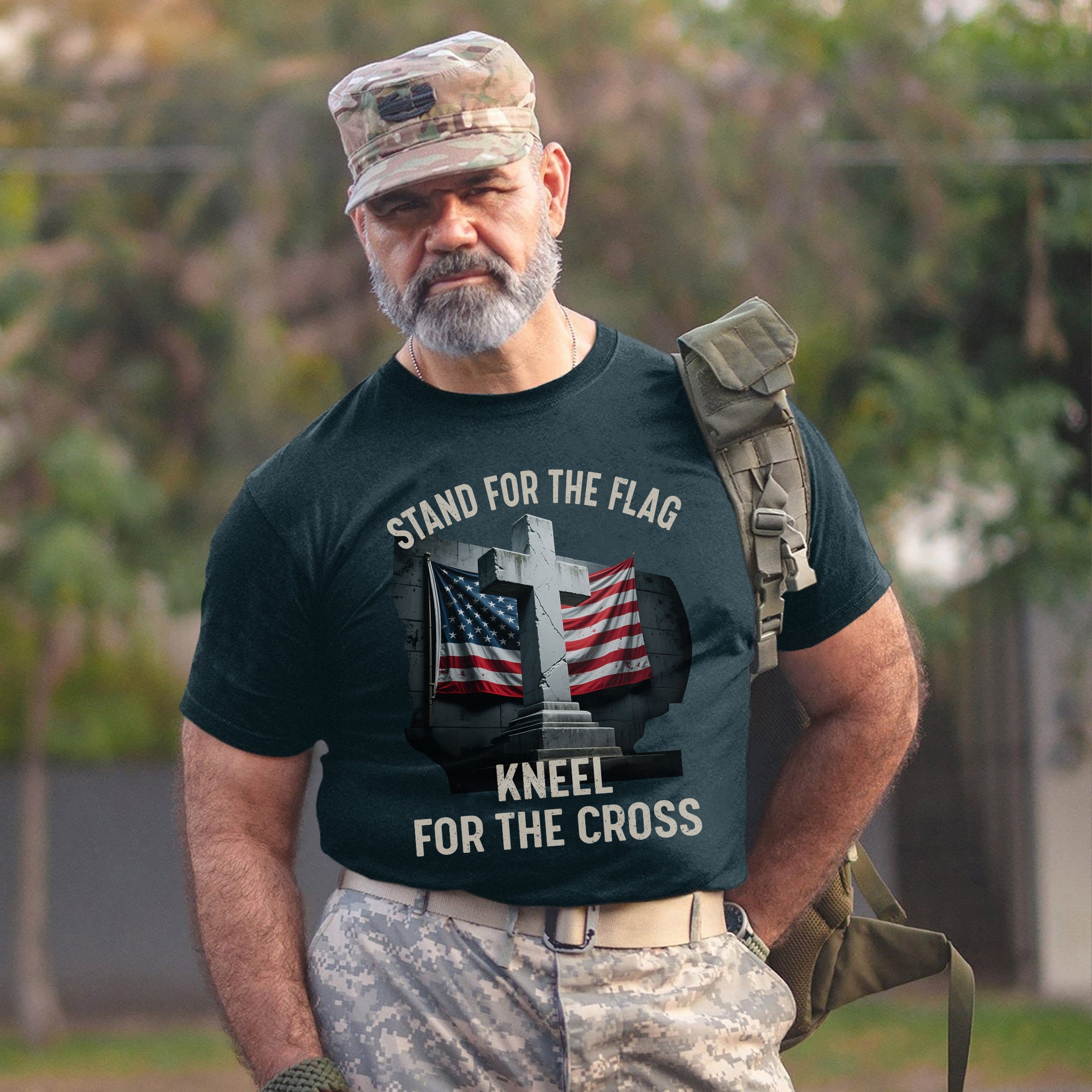 Stand for the Flag Kneel for the Cross Faith and Patriotism United in One Powerful Message T-Shirt