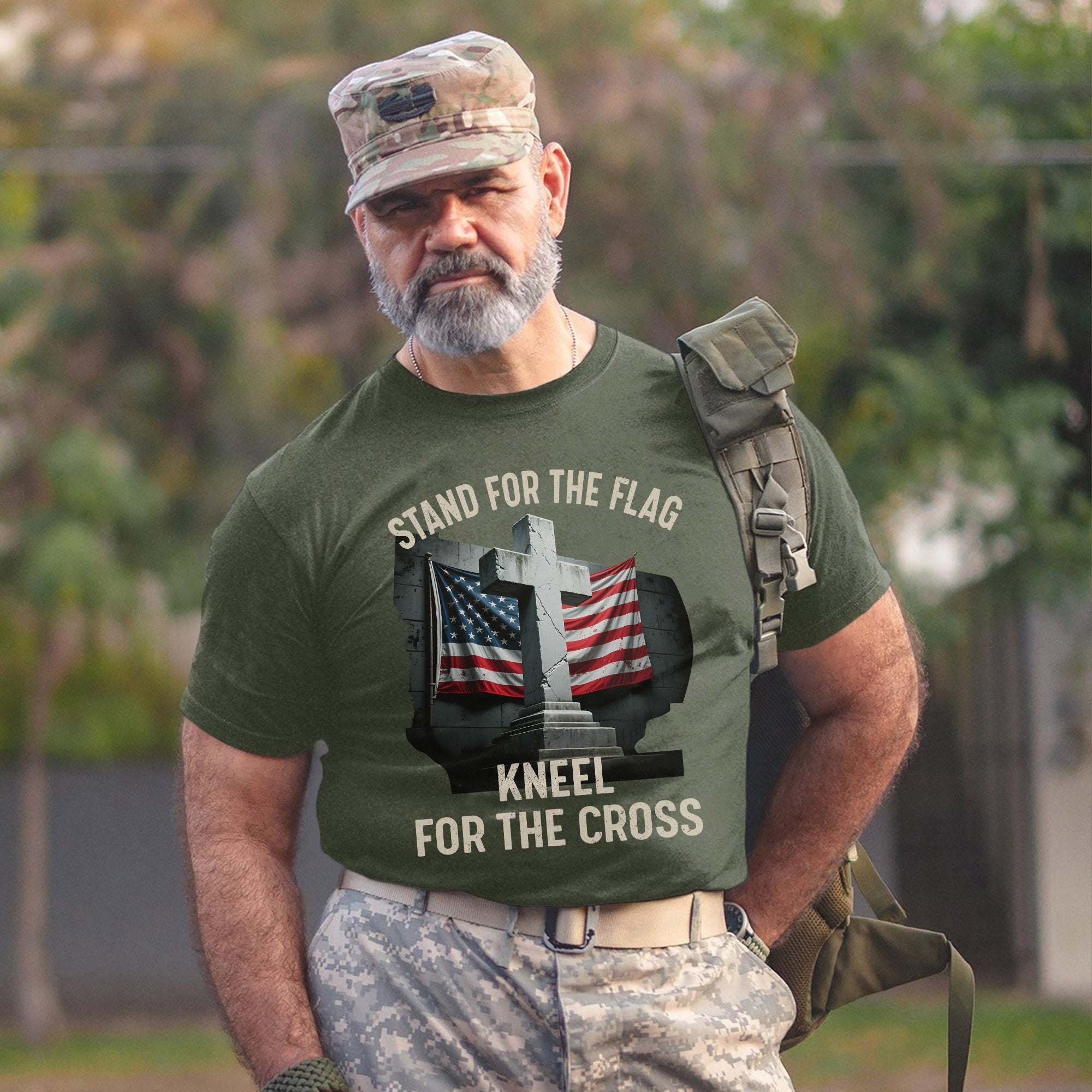 Stand for the Flag Kneel for the Cross Faith and Patriotism United in One Powerful Message T-Shirt