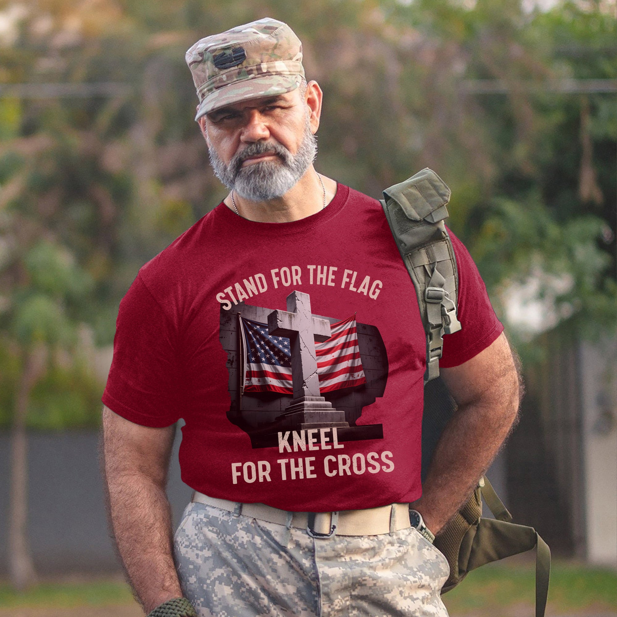 Stand for the Flag Kneel for the Cross Faith and Patriotism United in One Powerful Message T-Shirt