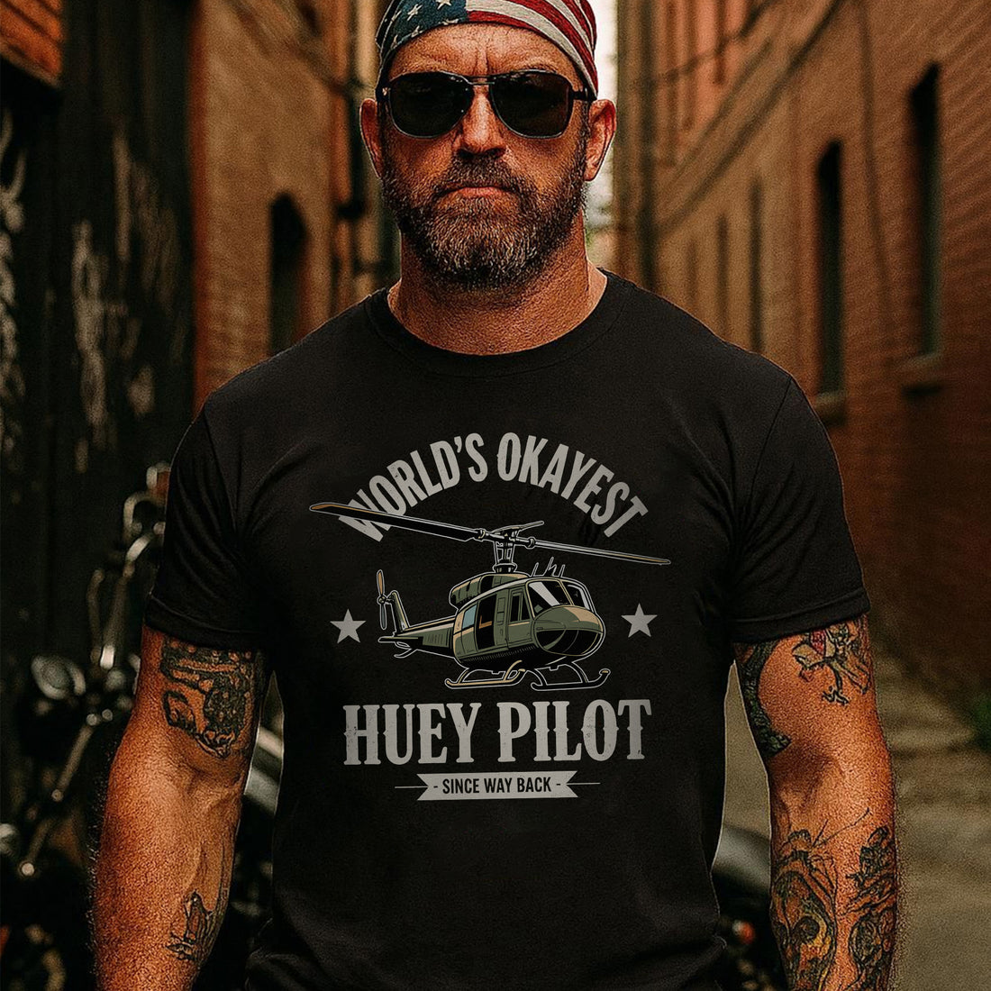 World’s Okayest Huey Pilot Since Way Back Funny and Proud Military Aviation Throwback T-Shirt