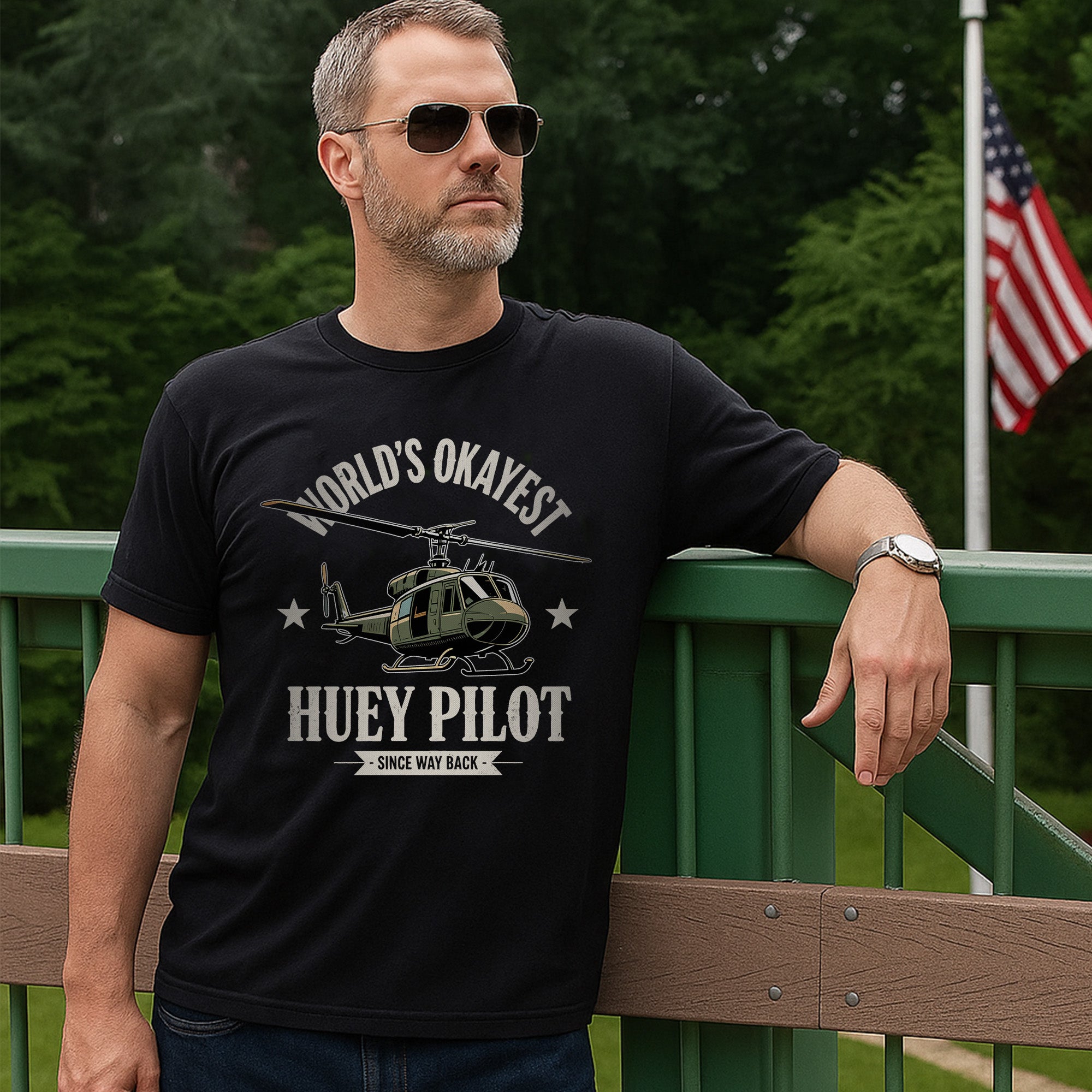 World’s Okayest Huey Pilot Since Way Back Funny and Proud Military Aviation Throwback T-Shirt