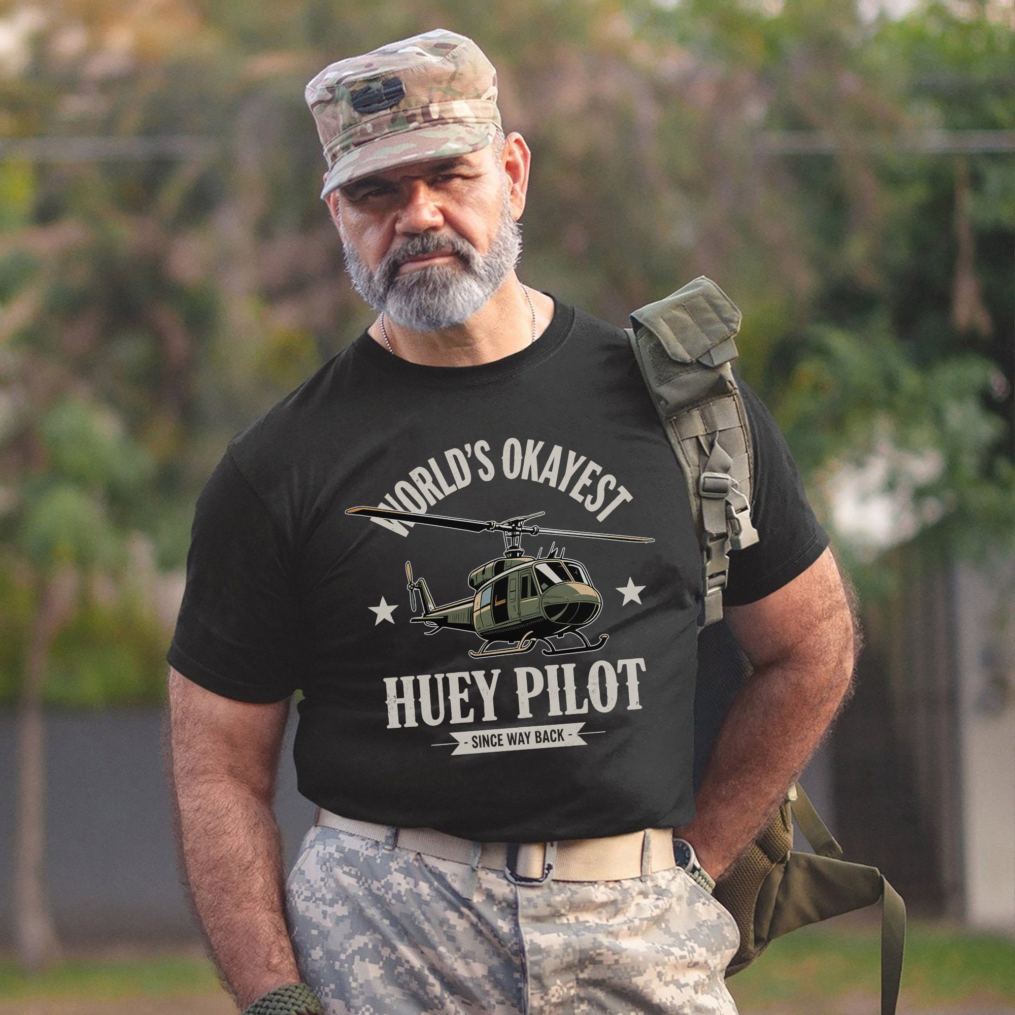 World’s Okayest Huey Pilot Since Way Back Funny and Proud Military Aviation Throwback T-Shirt