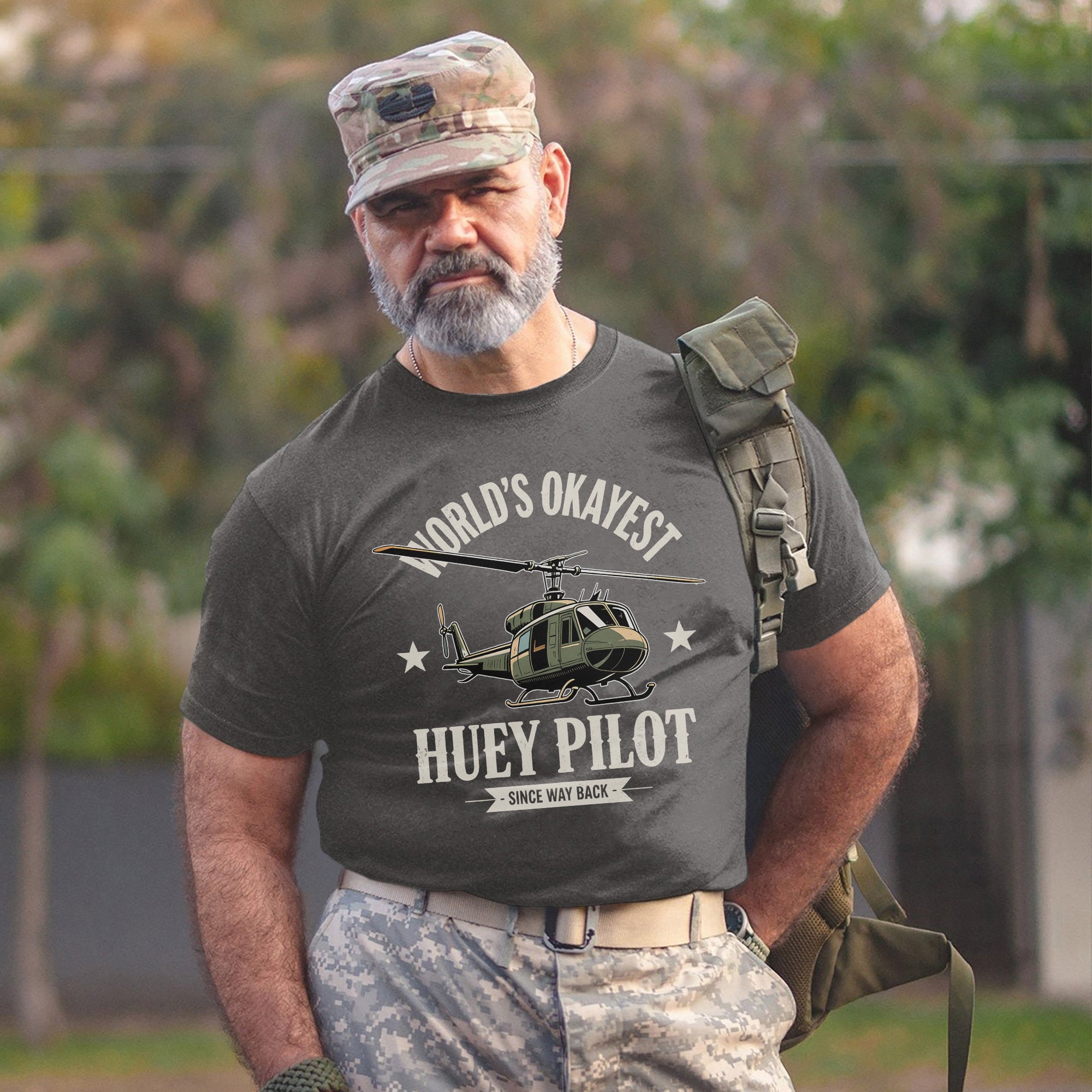 World’s Okayest Huey Pilot Since Way Back Funny and Proud Military Aviation Throwback T-Shirt