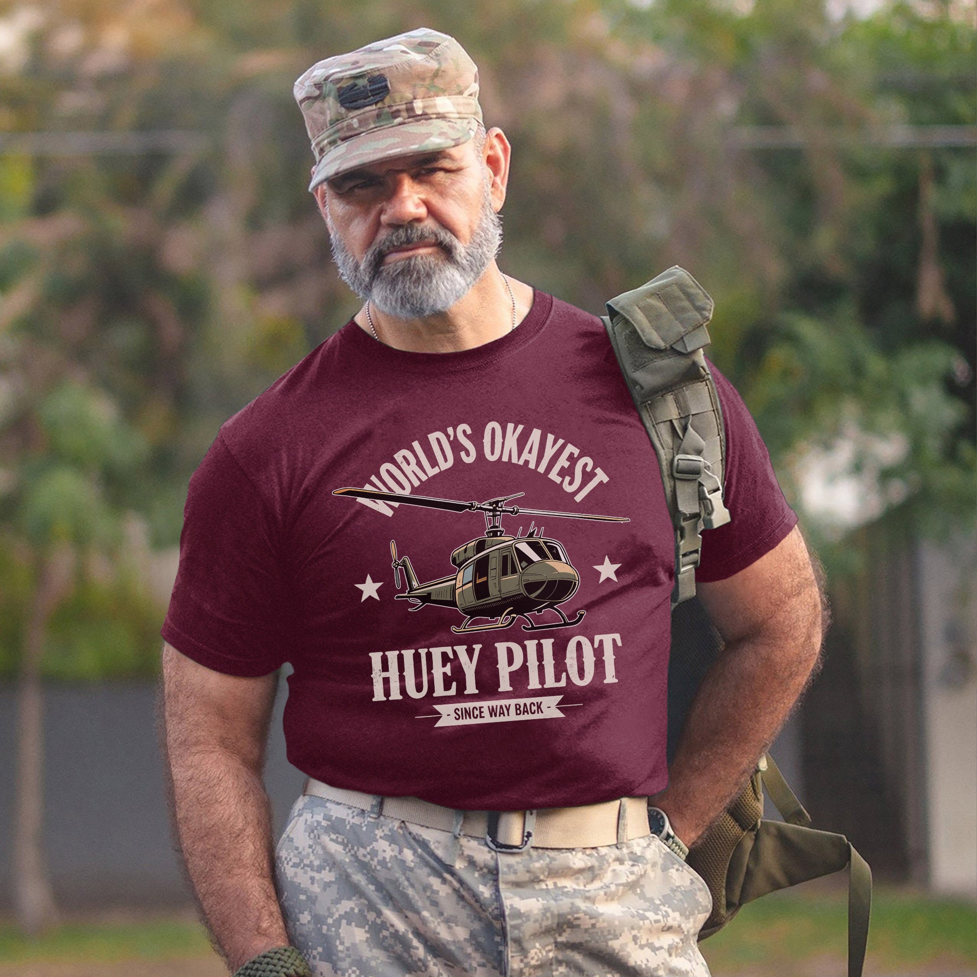 World’s Okayest Huey Pilot Since Way Back Funny and Proud Military Aviation Throwback T-Shirt