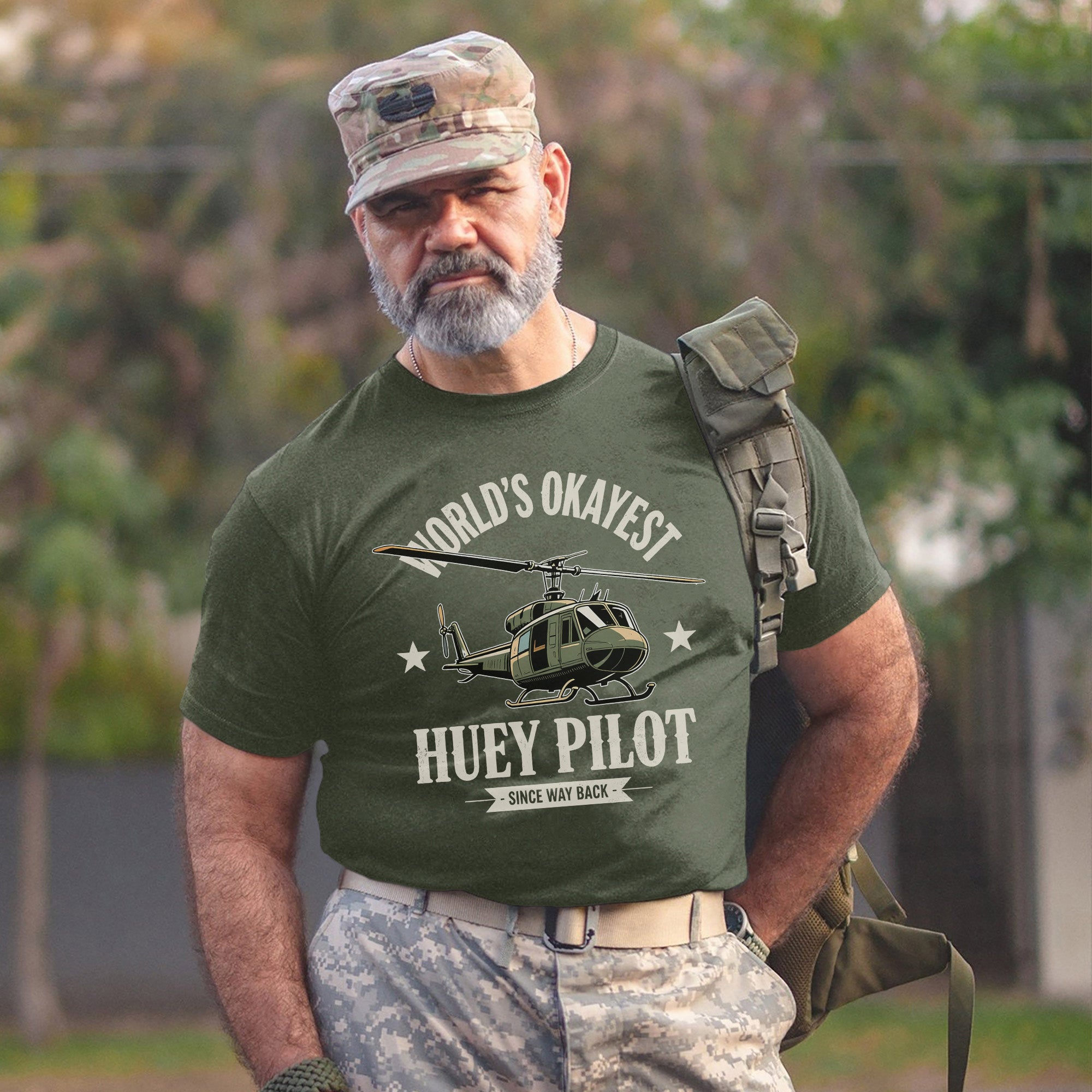 World’s Okayest Huey Pilot Since Way Back Funny and Proud Military Aviation Throwback T-Shirt