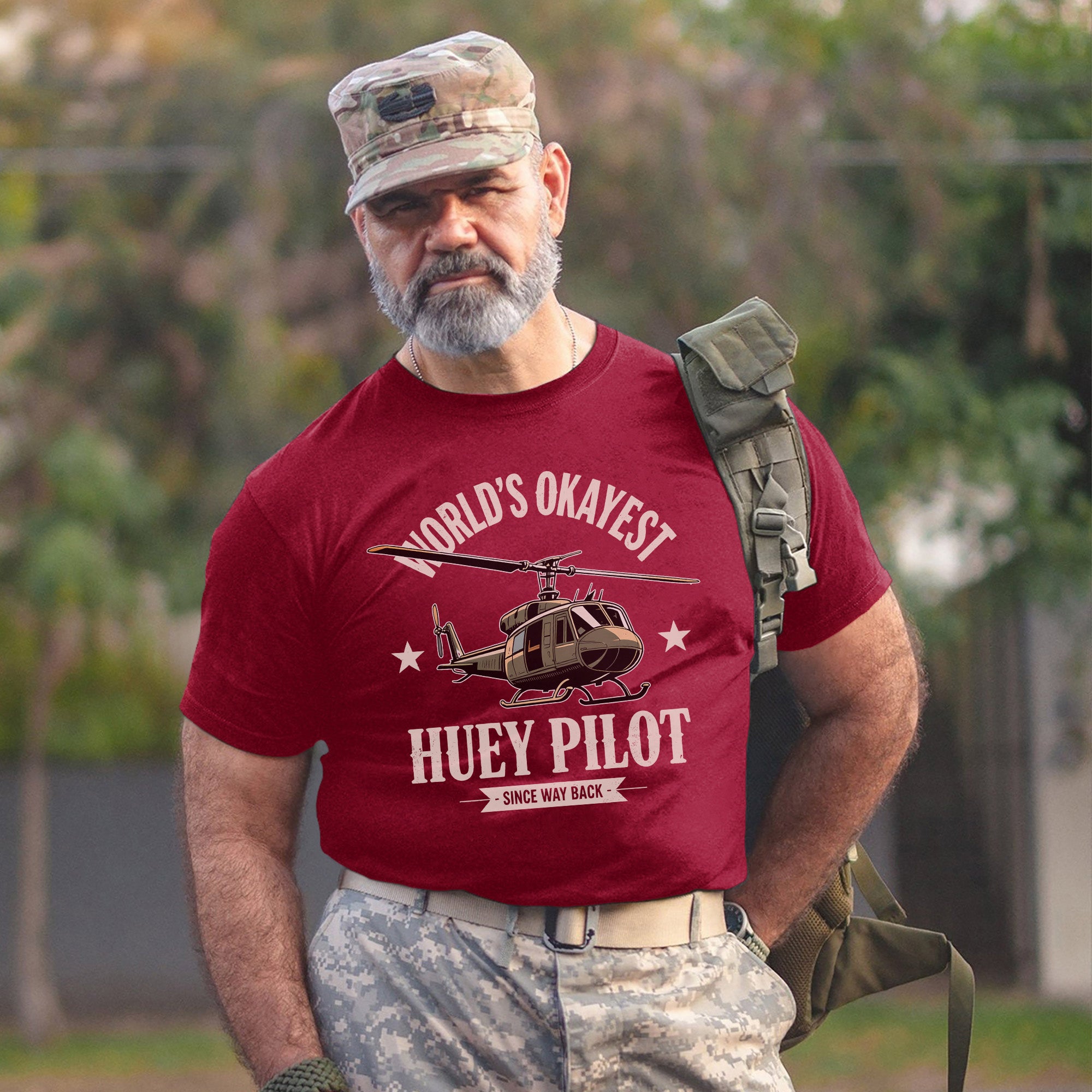 World’s Okayest Huey Pilot Since Way Back Funny and Proud Military Aviation Throwback T-Shirt