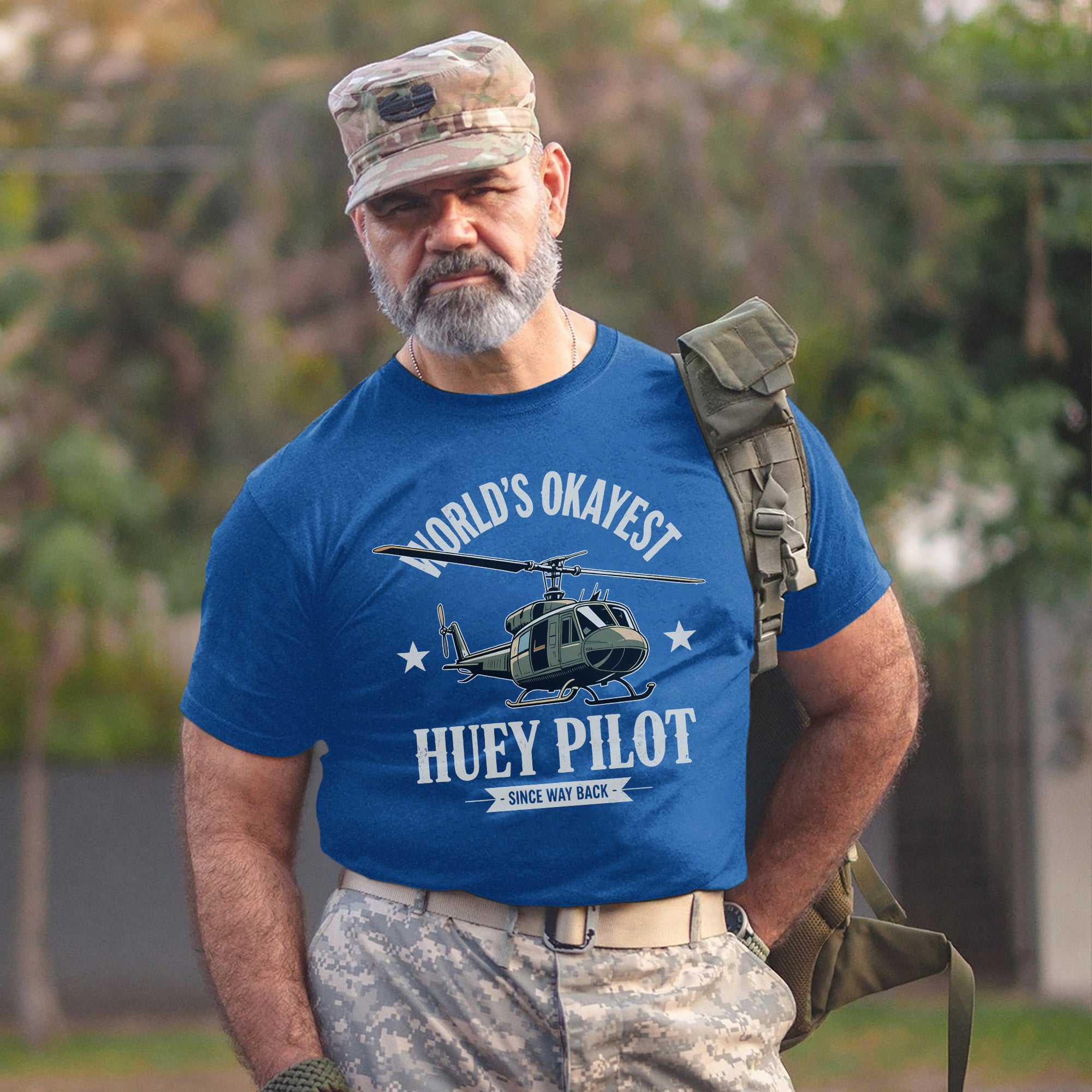World’s Okayest Huey Pilot Since Way Back Funny and Proud Military Aviation Throwback T-Shirt