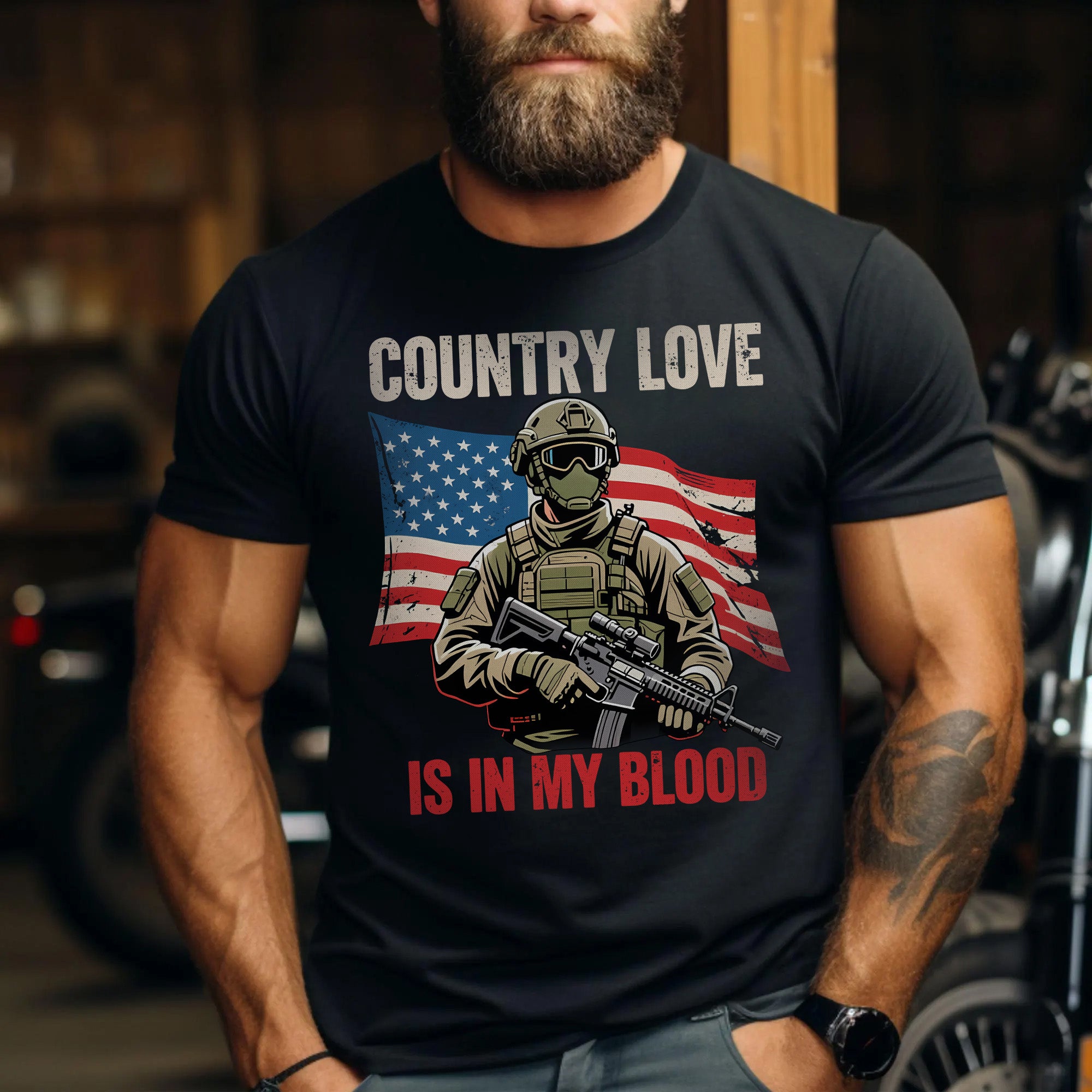 Country Love Is in My Blood Proud Patriotic Spirit Rooted in Faith Freedom and American Pride T-Shirt