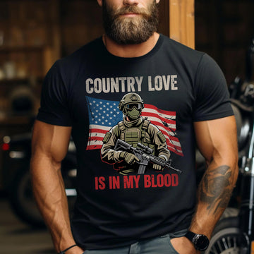 Country Love Is in My Blood Proud Patriotic Spirit Rooted in Faith Freedom and American Pride T-Shirt