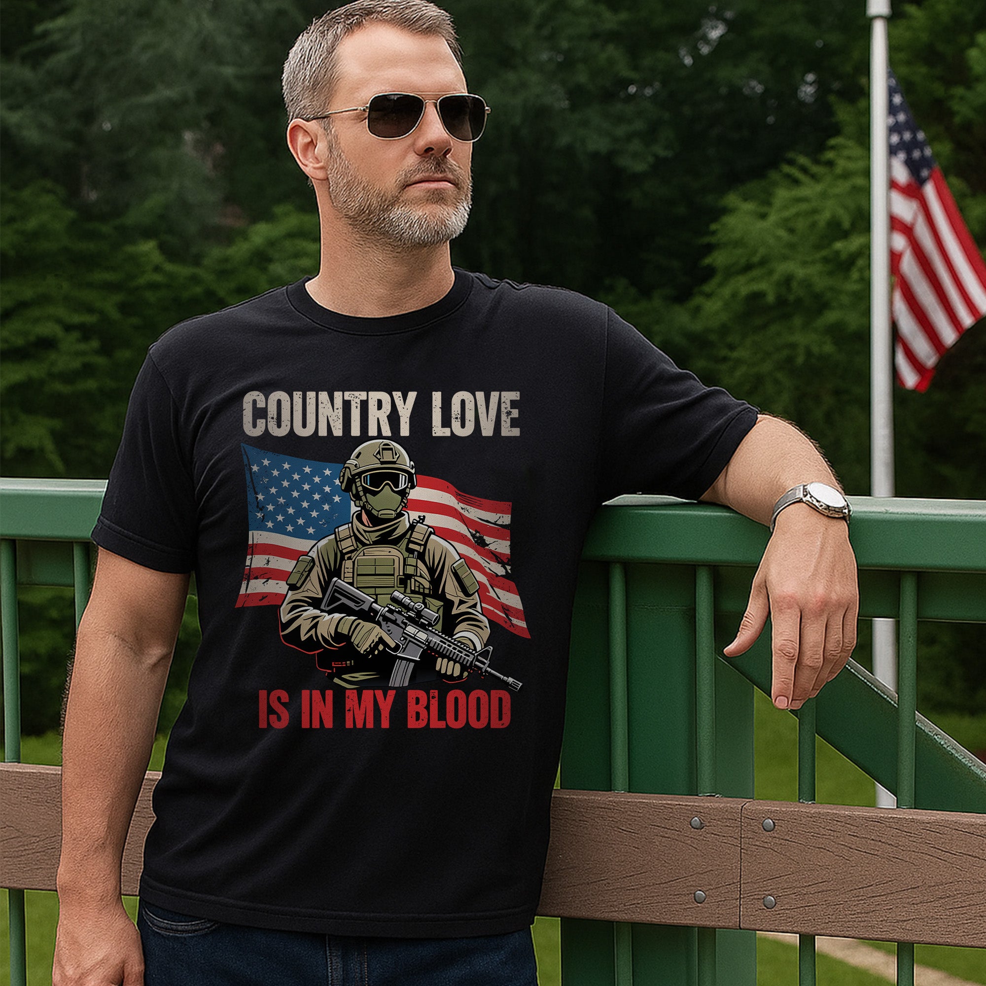 Country Love Is in My Blood Proud Patriotic Spirit Rooted in Faith Freedom and American Pride T-Shirt