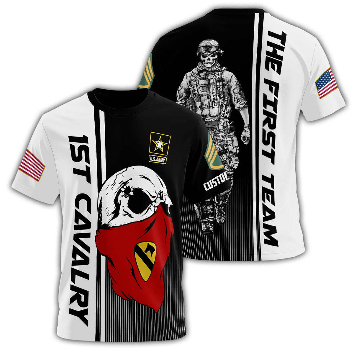 First Cavalry Warrior Spirit in Black and White All-over Print Personalized T-Shirt