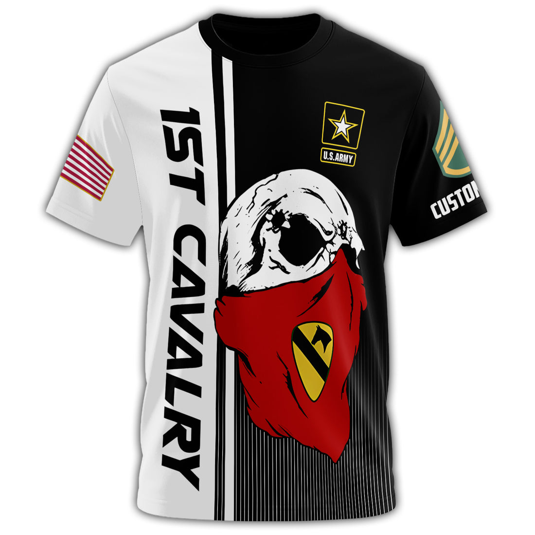 First Cavalry Warrior Spirit in Black and White All-over Print Personalized T-Shirt