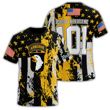 101st Airborne Gold and Black Legacy All-over Print Personalized T-Shirt