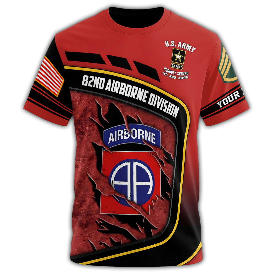 82nd Airborne Strength in Crimson All-over Print Personalized T-Shirt