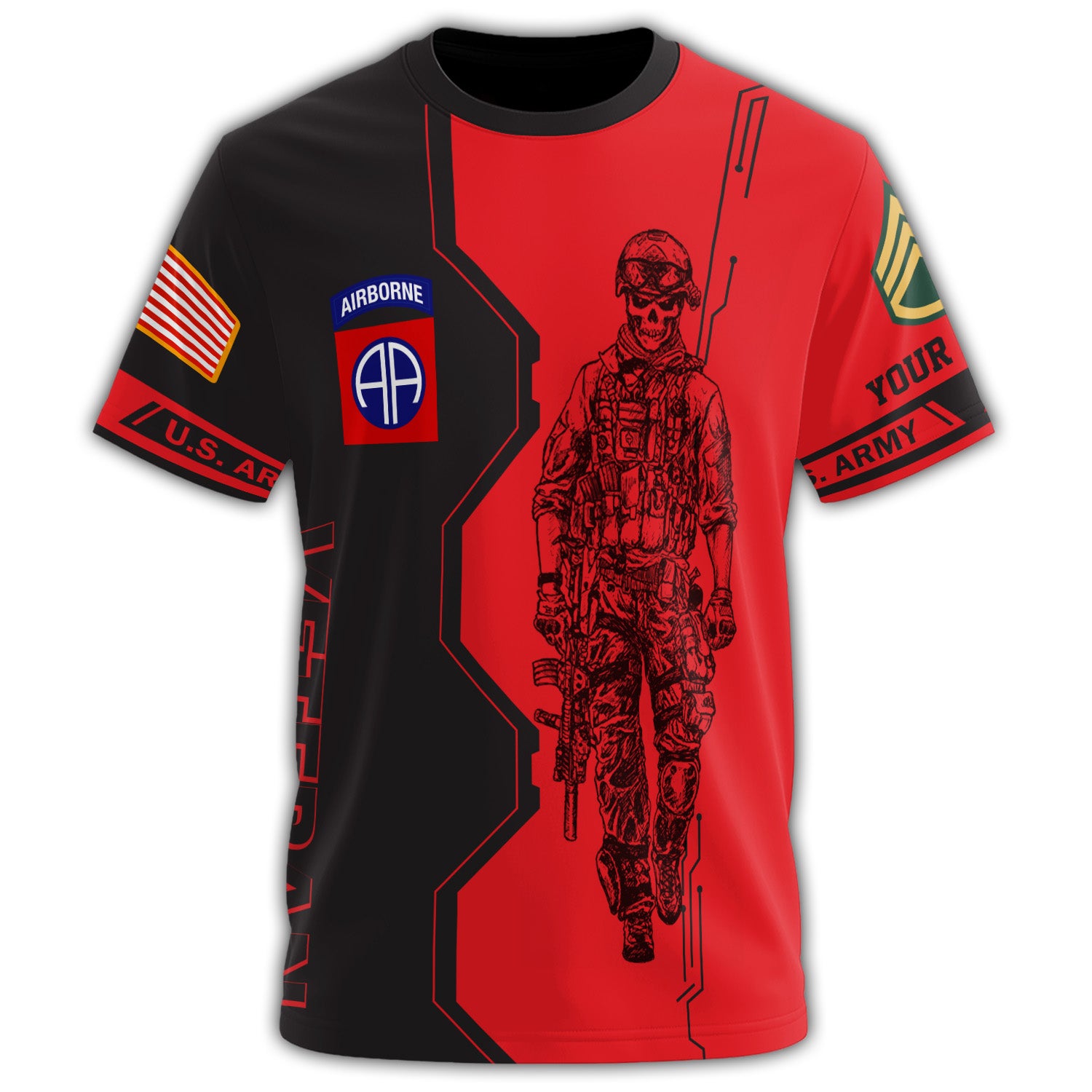 82nd Airborne All The Way Veteran Bold Black & Red All-over Print Personalized T-Shirt Secondary image
