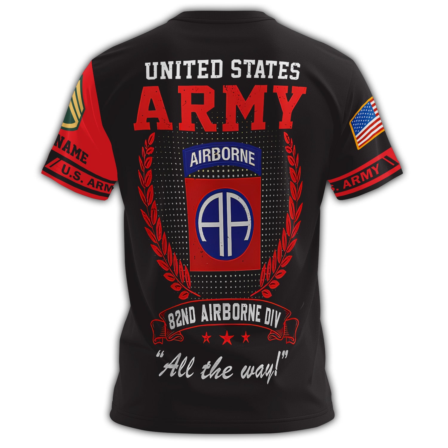 82nd Airborne All The Way Veteran Bold Black & Red All-over Print Personalized T-Shirt