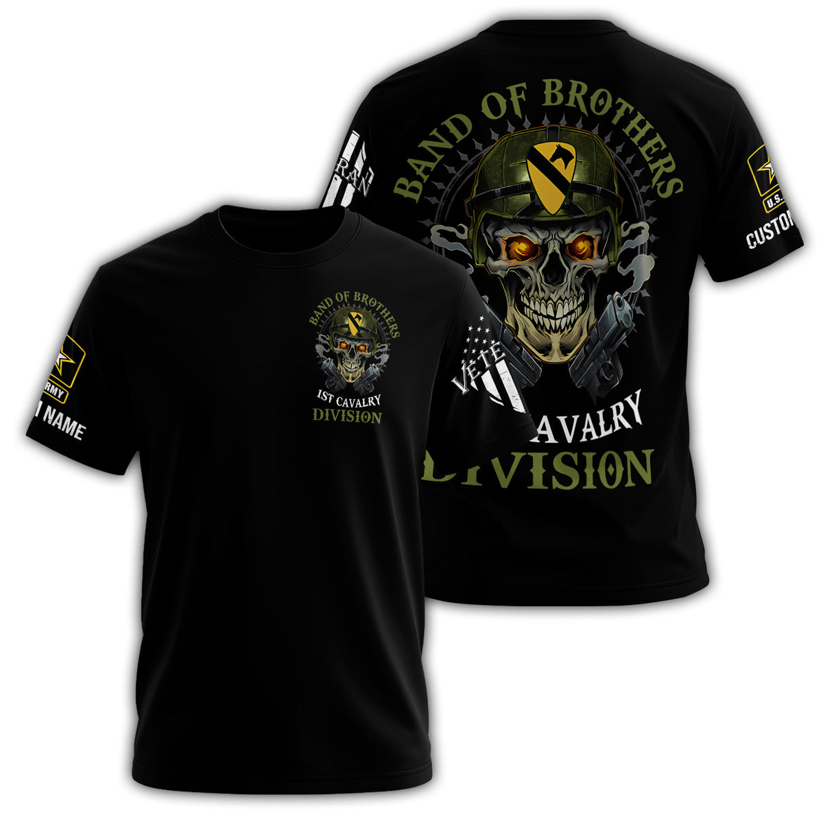 1st Cavalry Division Band of Brothers Veteran Skull Black Shirt All-over Print Personalized T-Shirt Main image