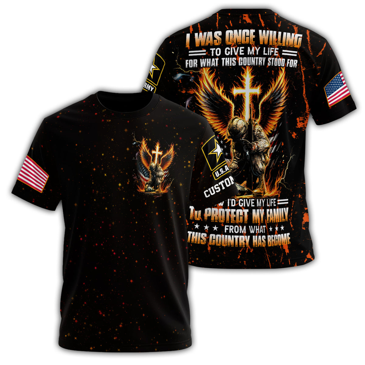 U.S. Army I Was Once Willing To Give My Life Protect My Family Veteran Shirt All-over Print Personalized T-Shirt Main image