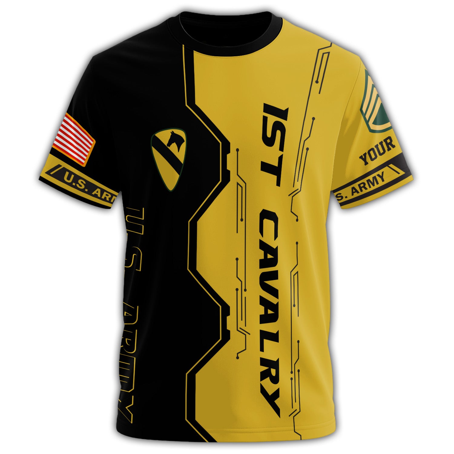 1st Cavalry Division The First Team U.S. Army Black & Gold All-over Print Personalized T-Shirt Secondary image